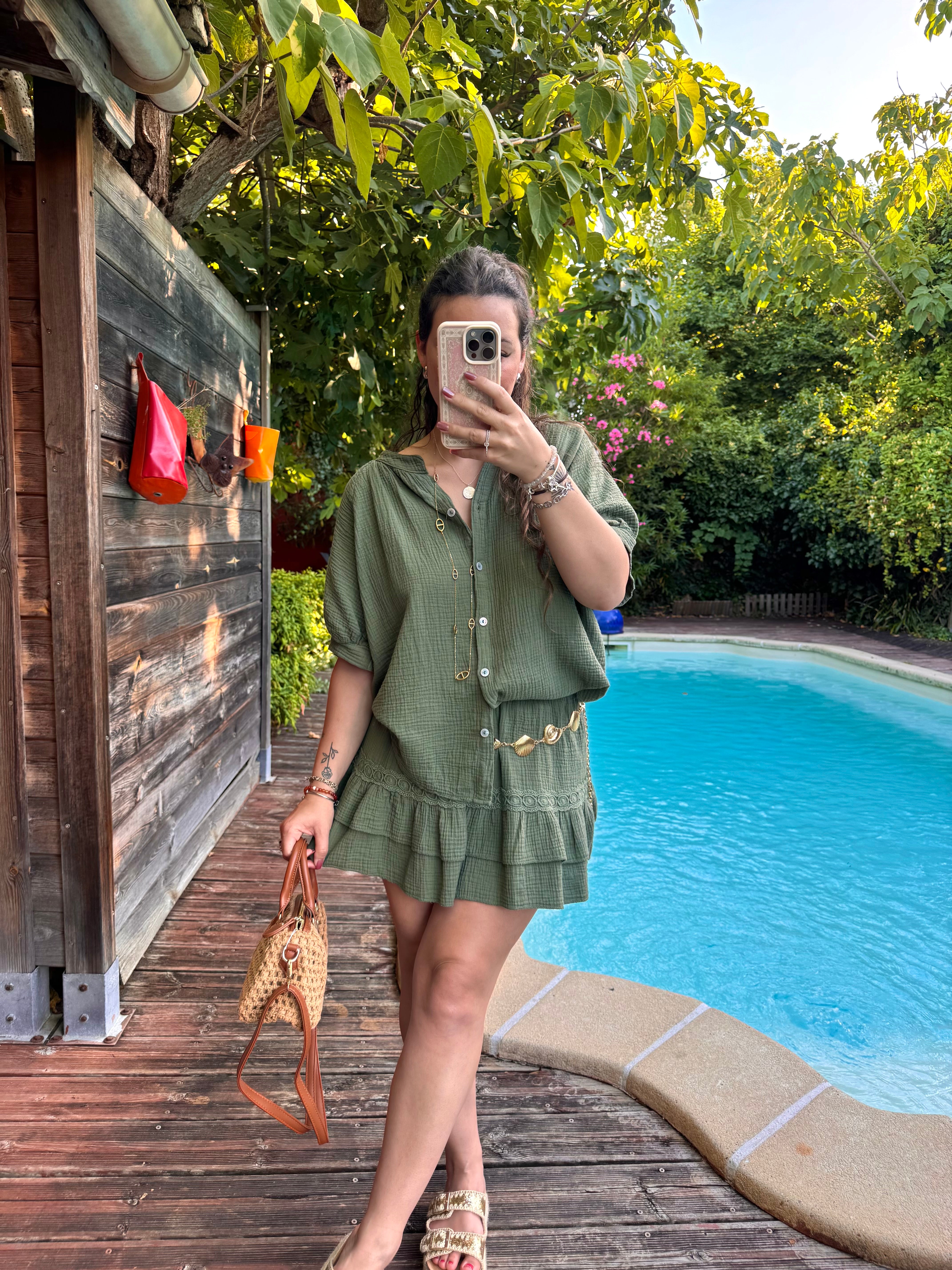 ENSEMBLE JUPE/BLOUSE KAKI
