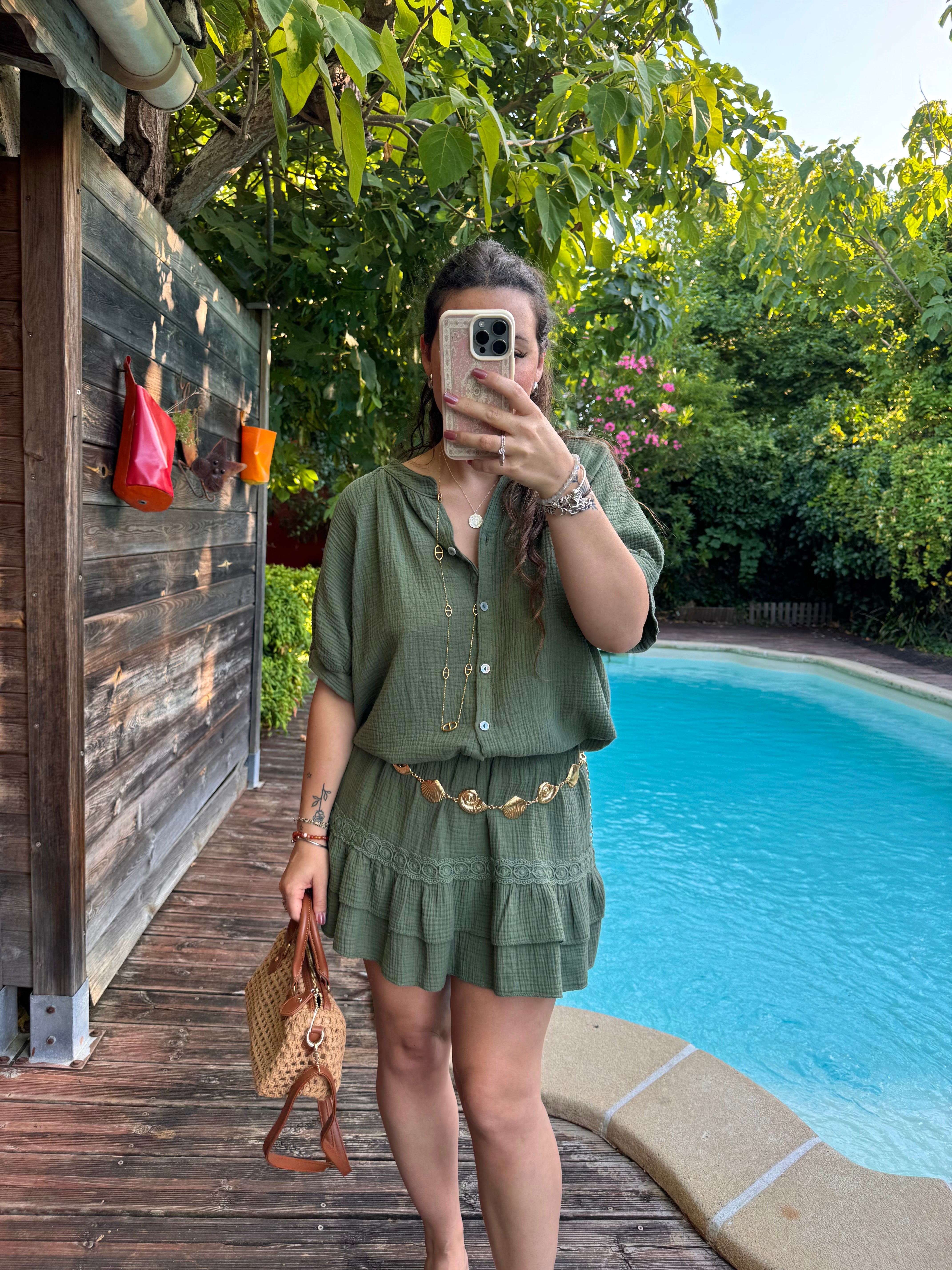ENSEMBLE JUPE/BLOUSE KAKI