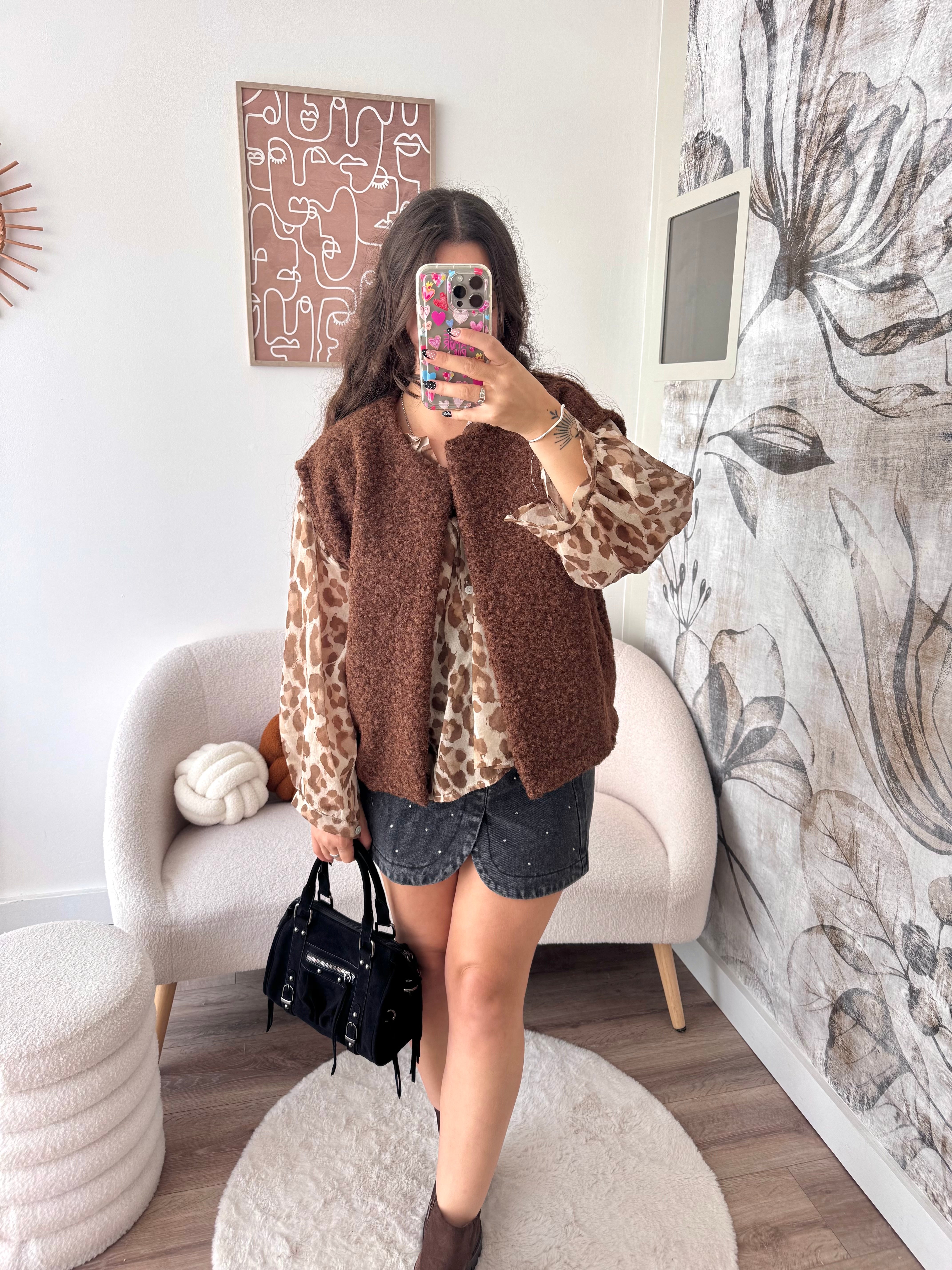 VESTE SANS MANCHE CHOCOLAT