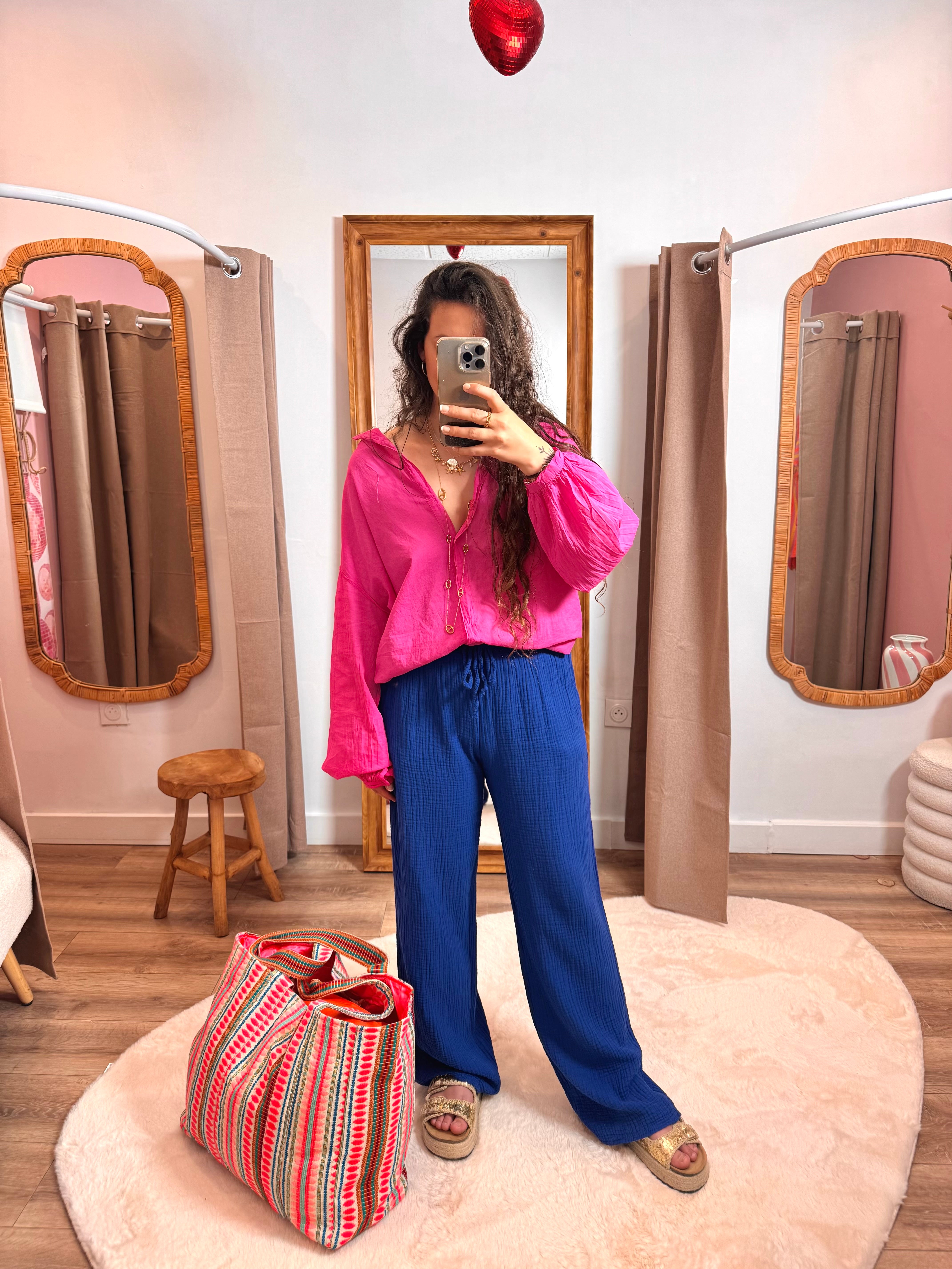 PANTALON GAZE DE COTON BLEU