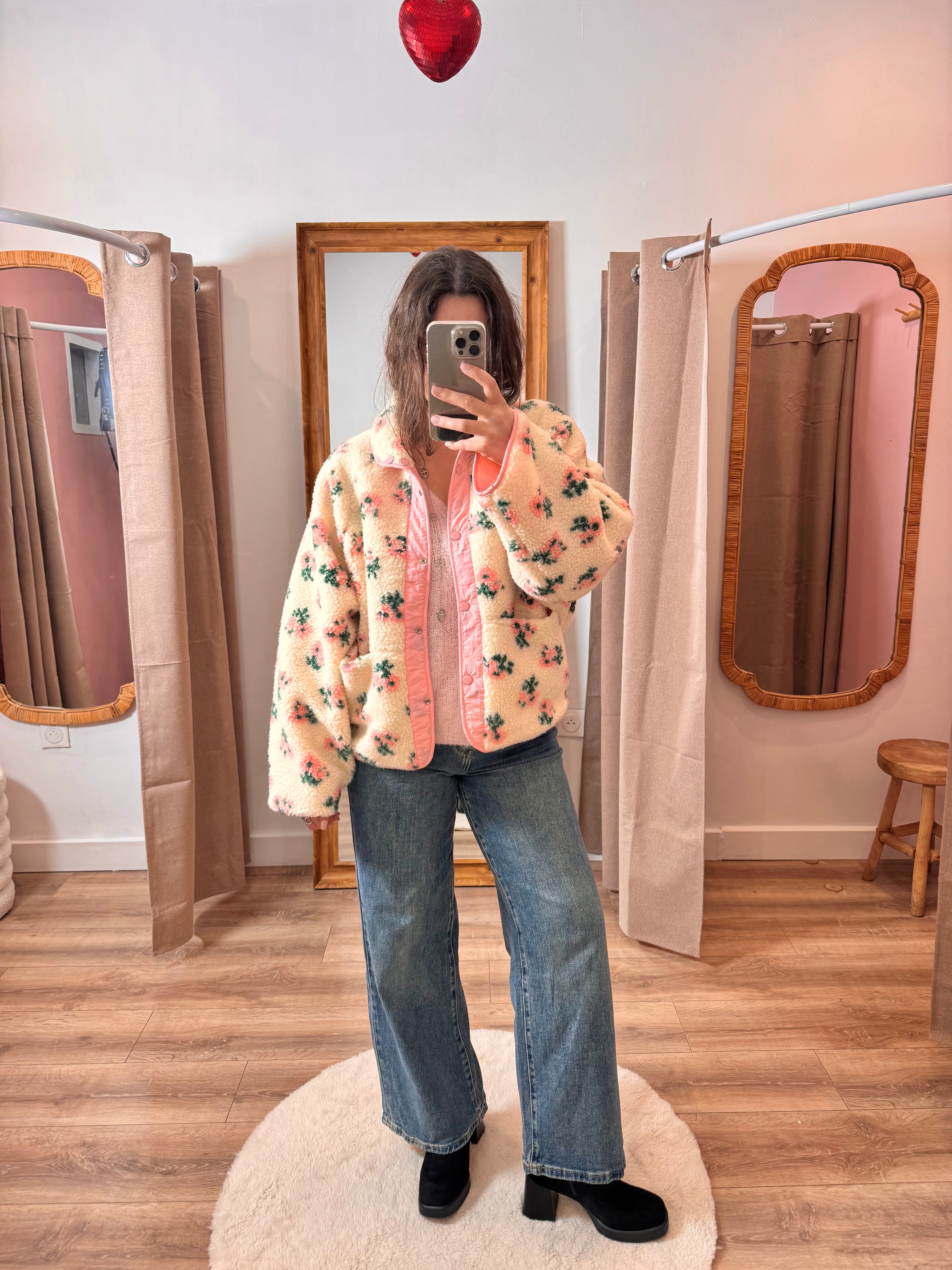 POLAIRE RÉVERSIBLE ROSE FLEURIE