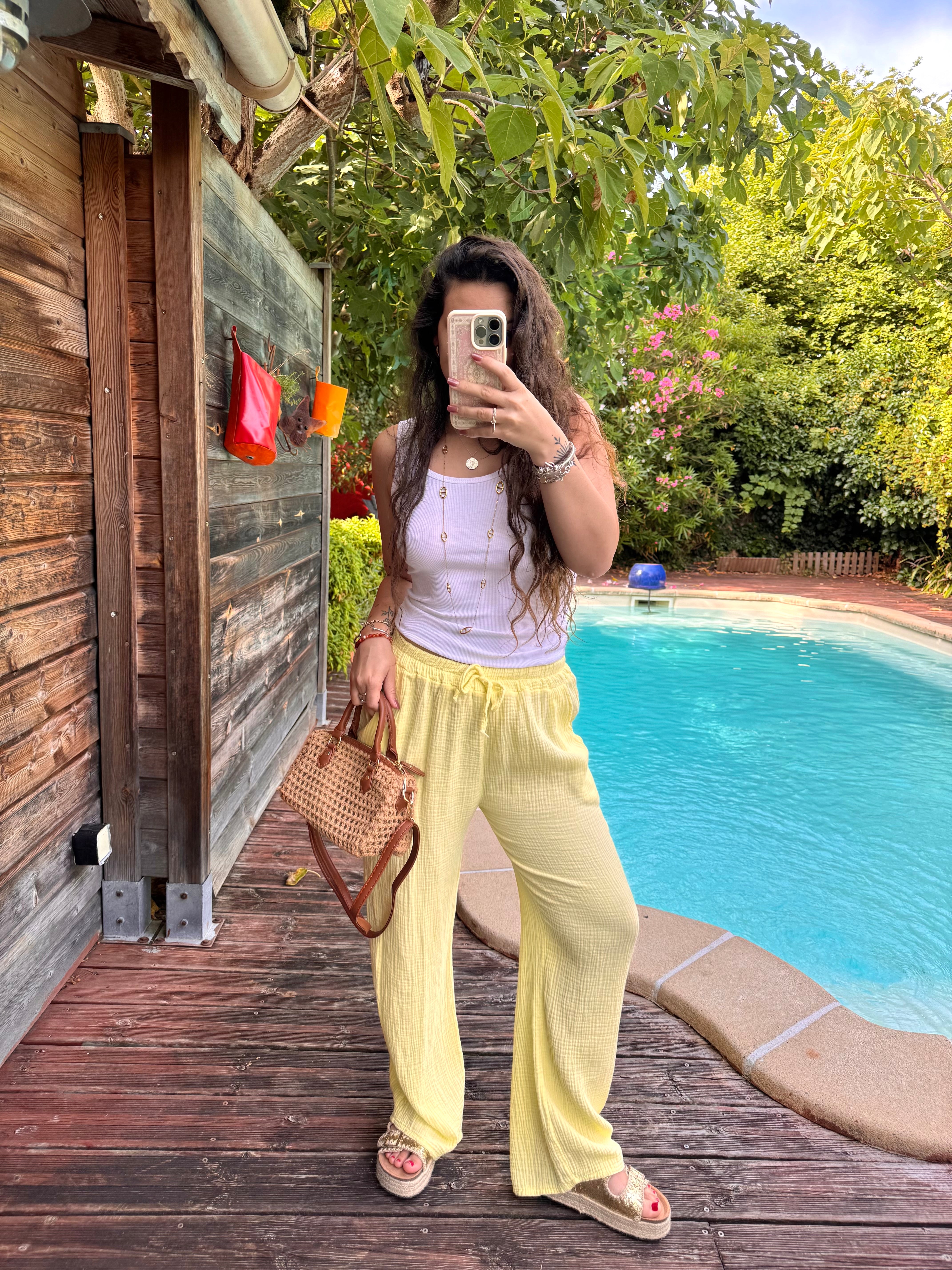 PANTALON GAZE DE COTON JAUNE