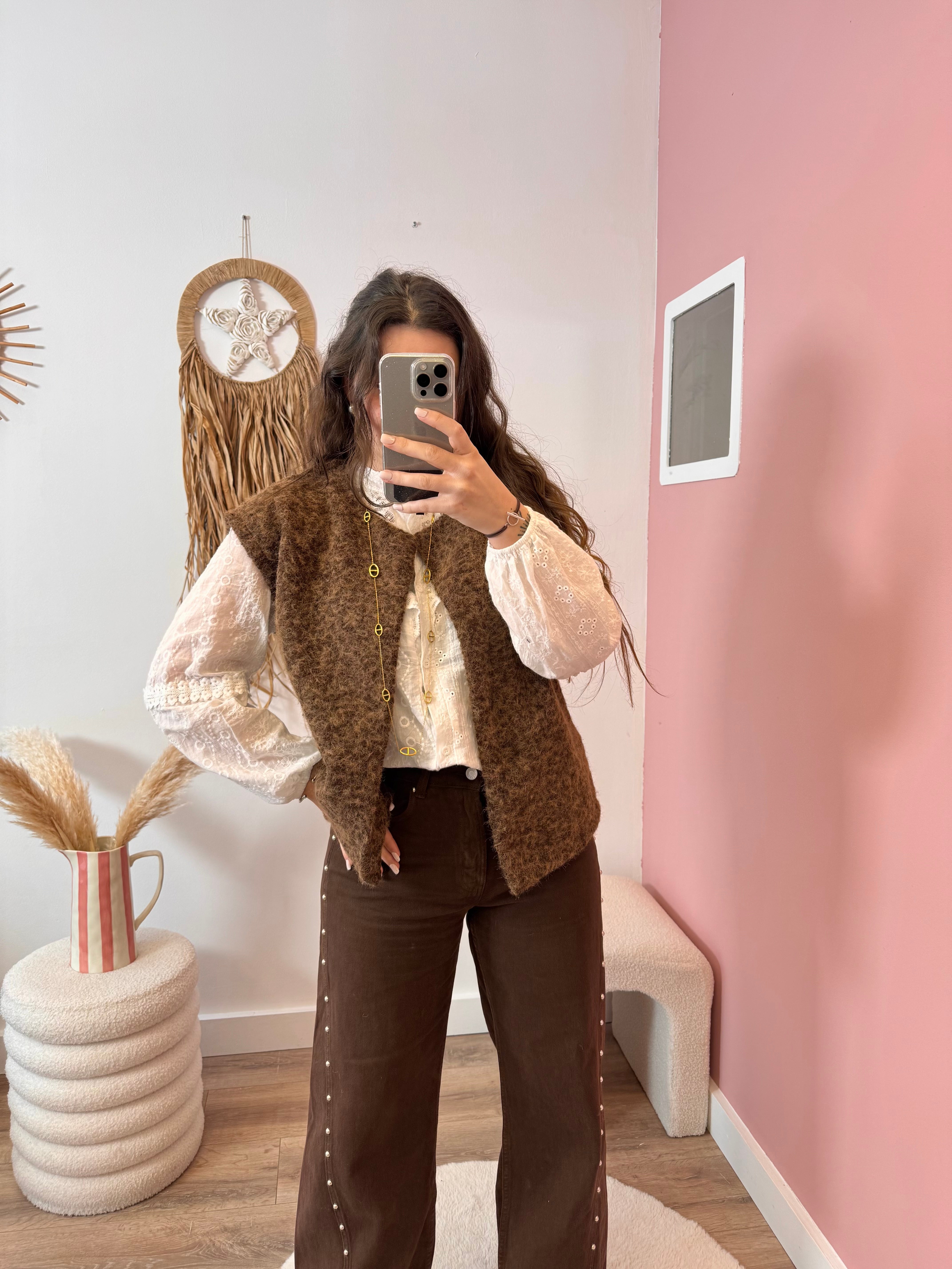 VESTE SANS MANCHE CHOCOLAT