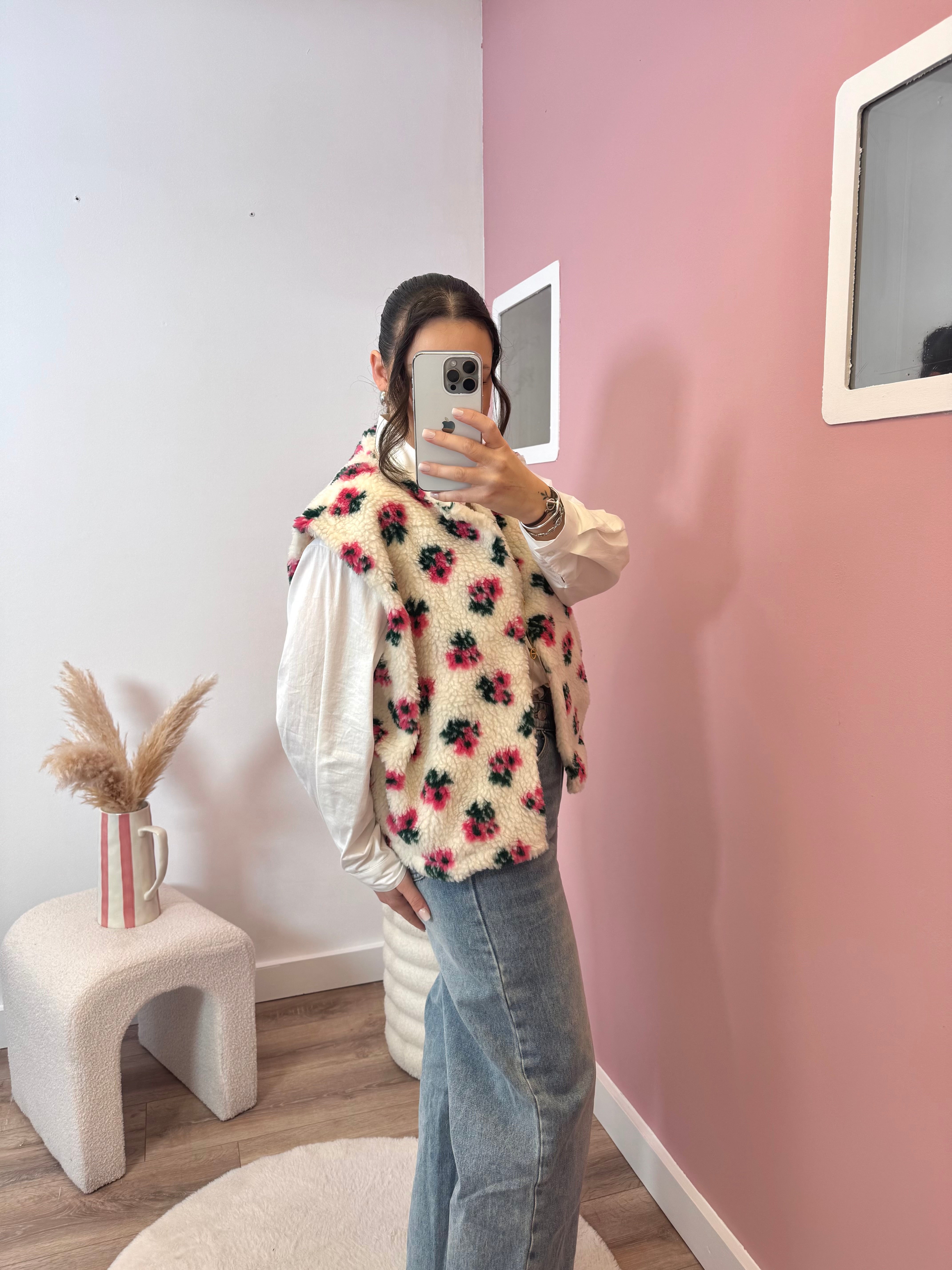 VESTE SANS MANCHE FLEURIE