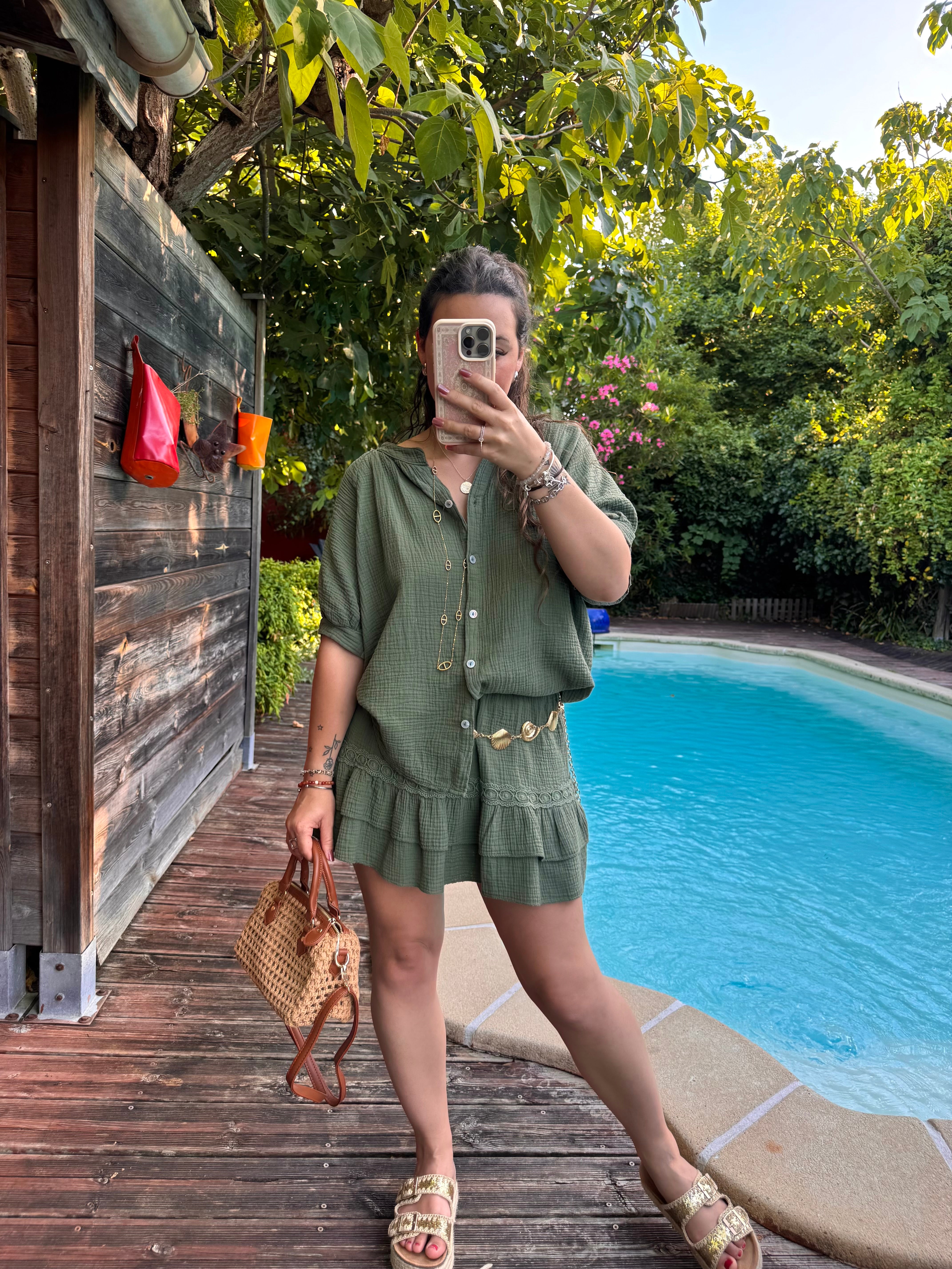 ENSEMBLE JUPE/BLOUSE KAKI