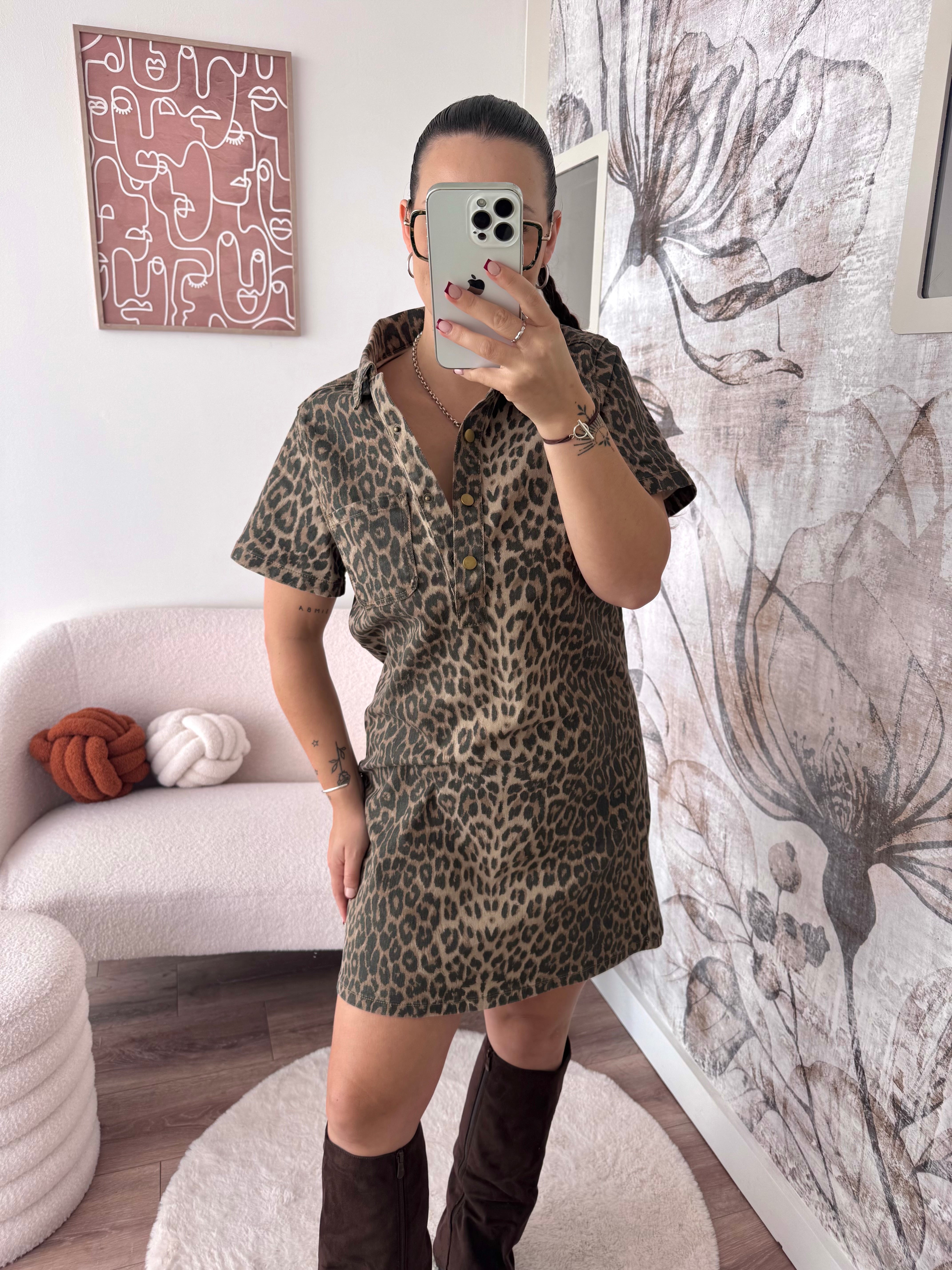 ROBE EN JEAN LÉOPARD