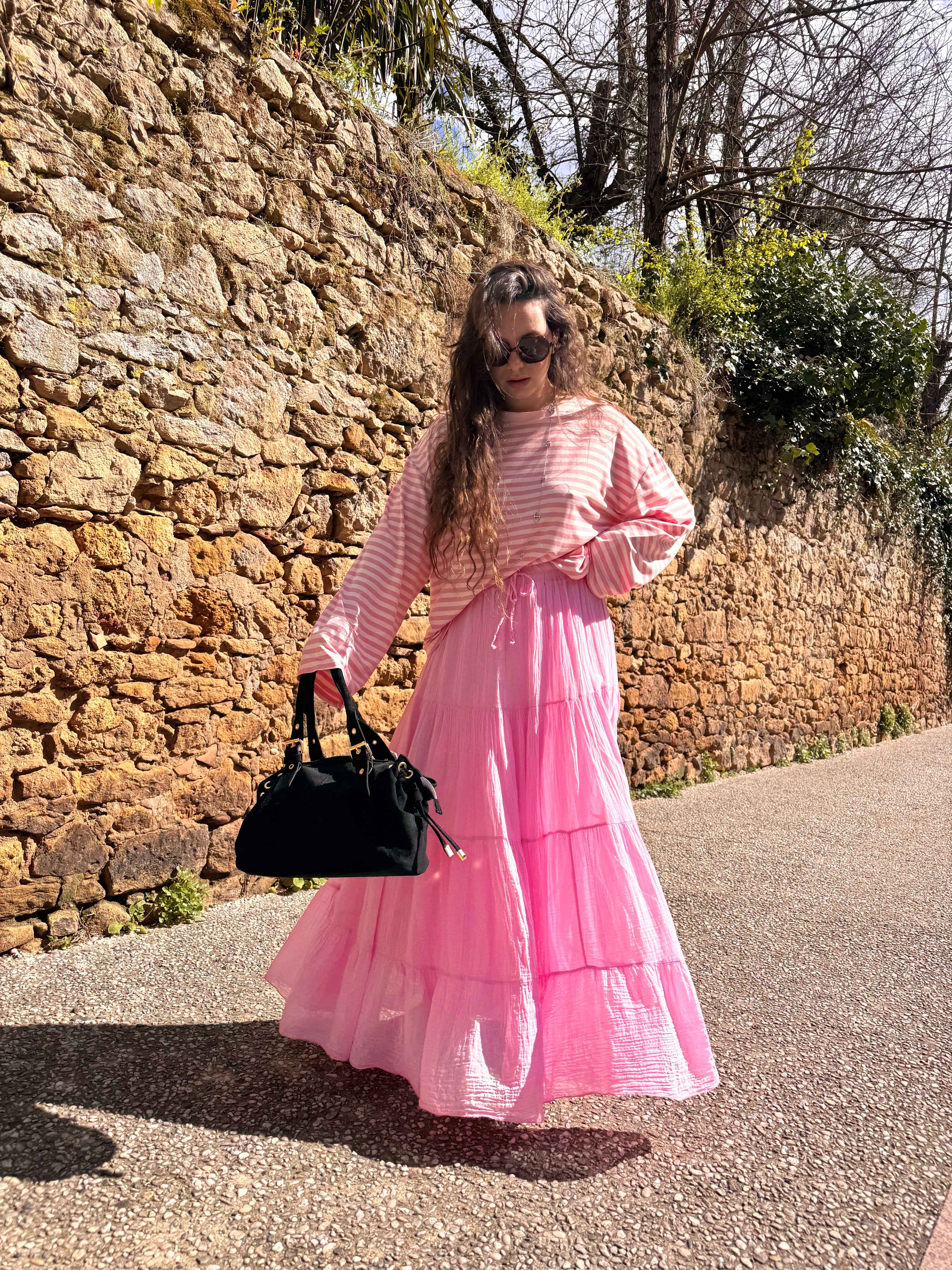 JUPE GAZE DE COTON ROSE