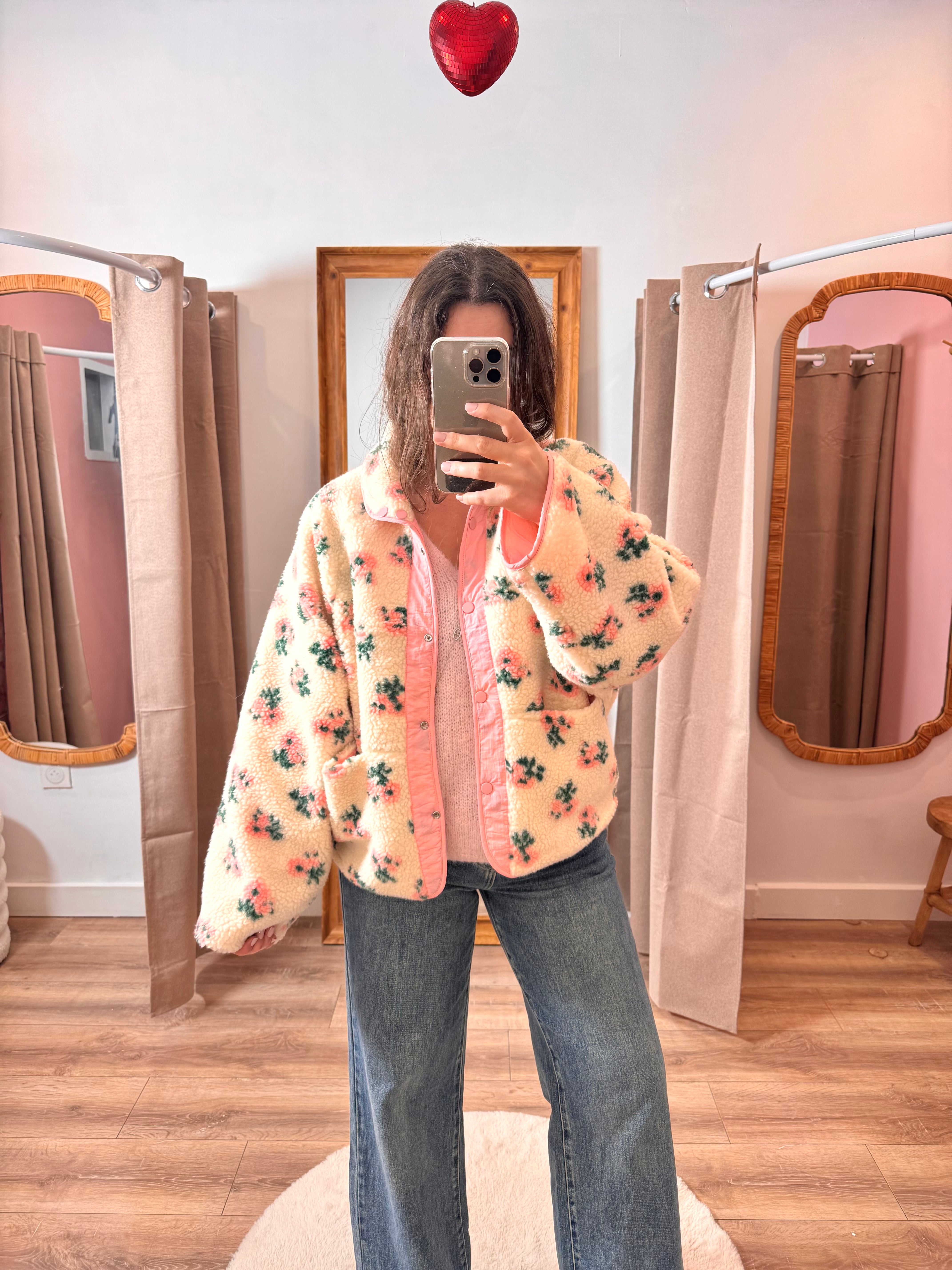 POLAIRE RÉVERSIBLE ROSE FLEURIE