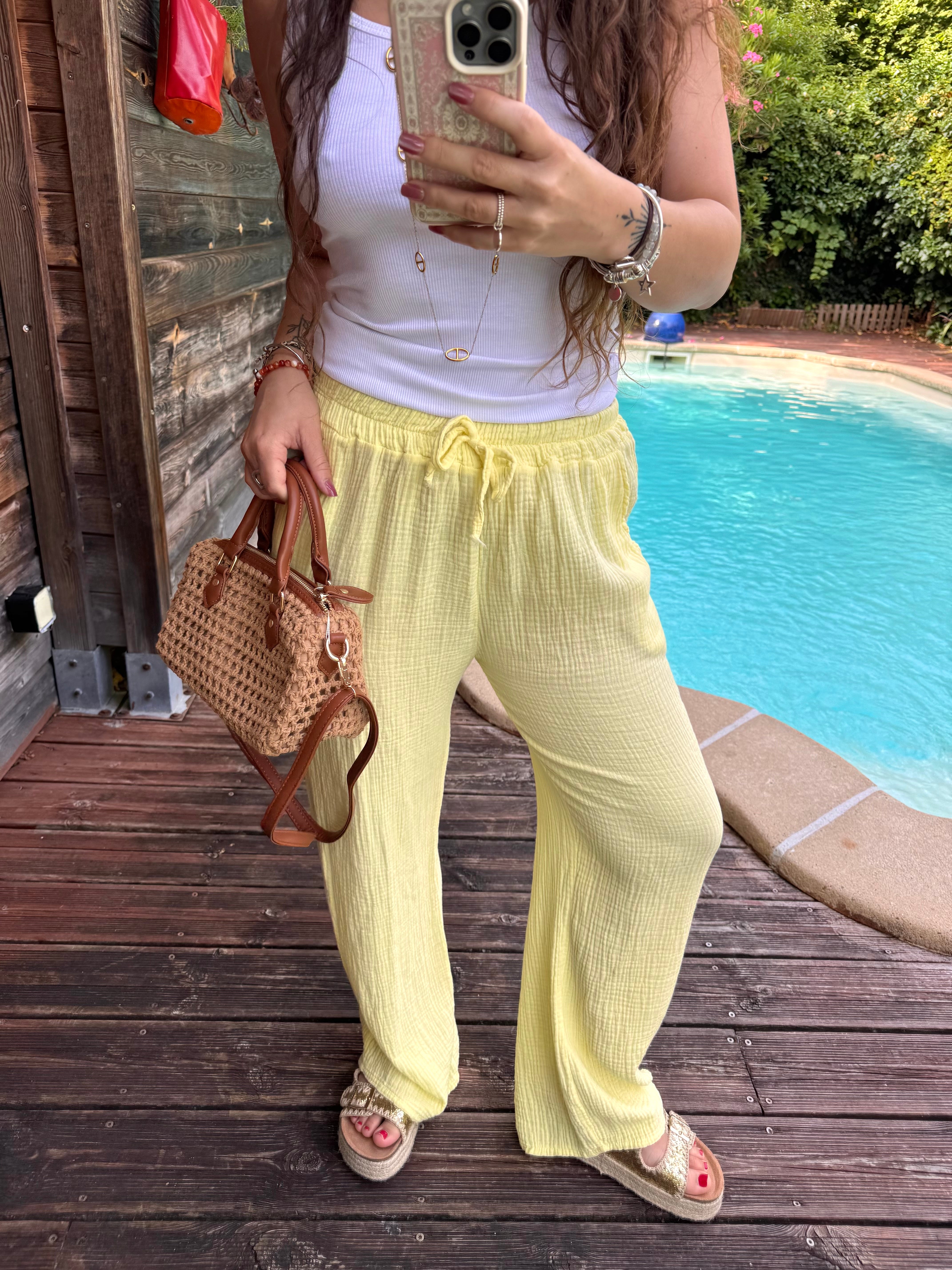 PANTALON GAZE DE COTON JAUNE