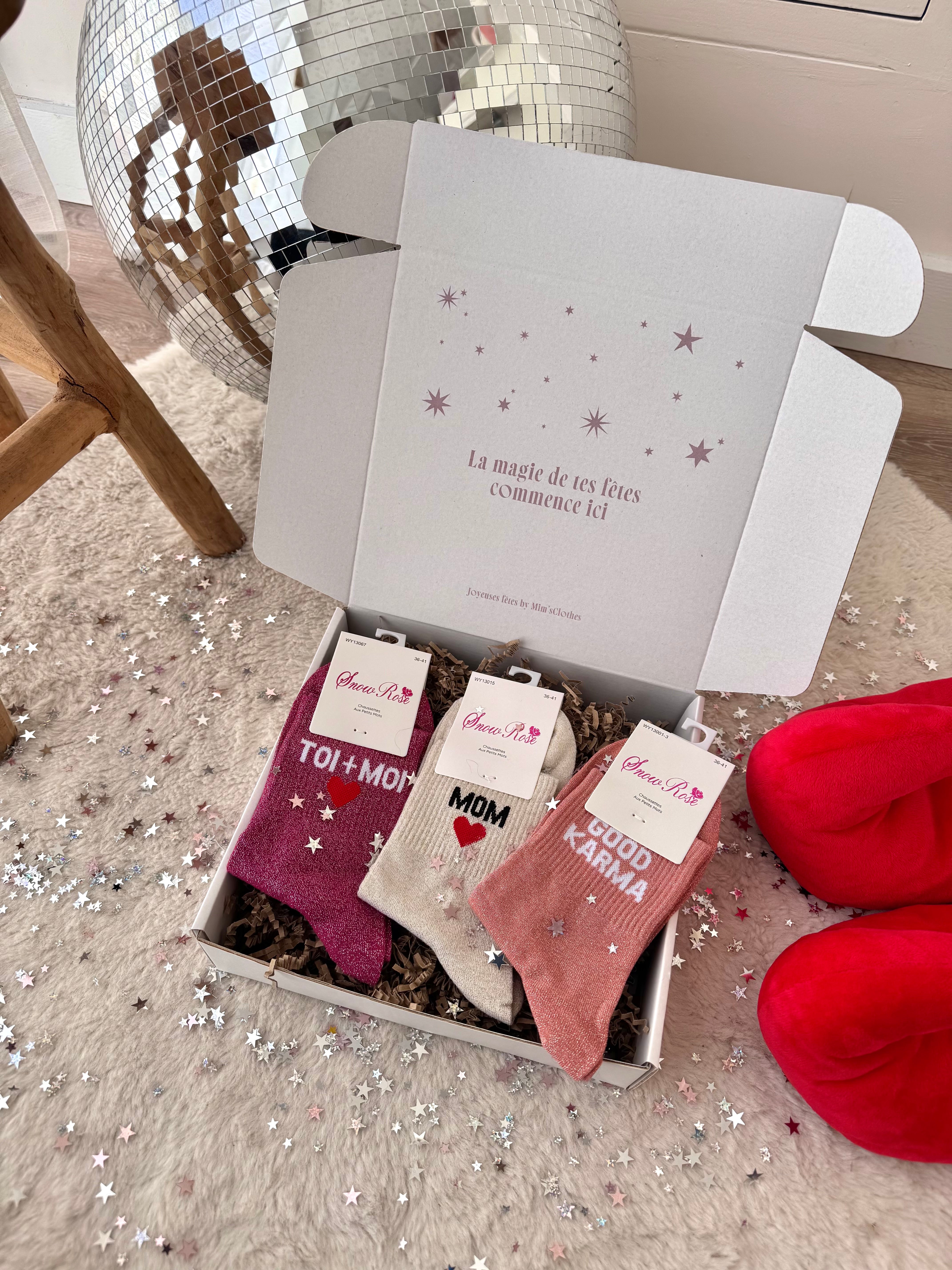 COFFRET CHAUSSETTES À PAILLETTES MOM/GOOD KARMA/TOI+MOI