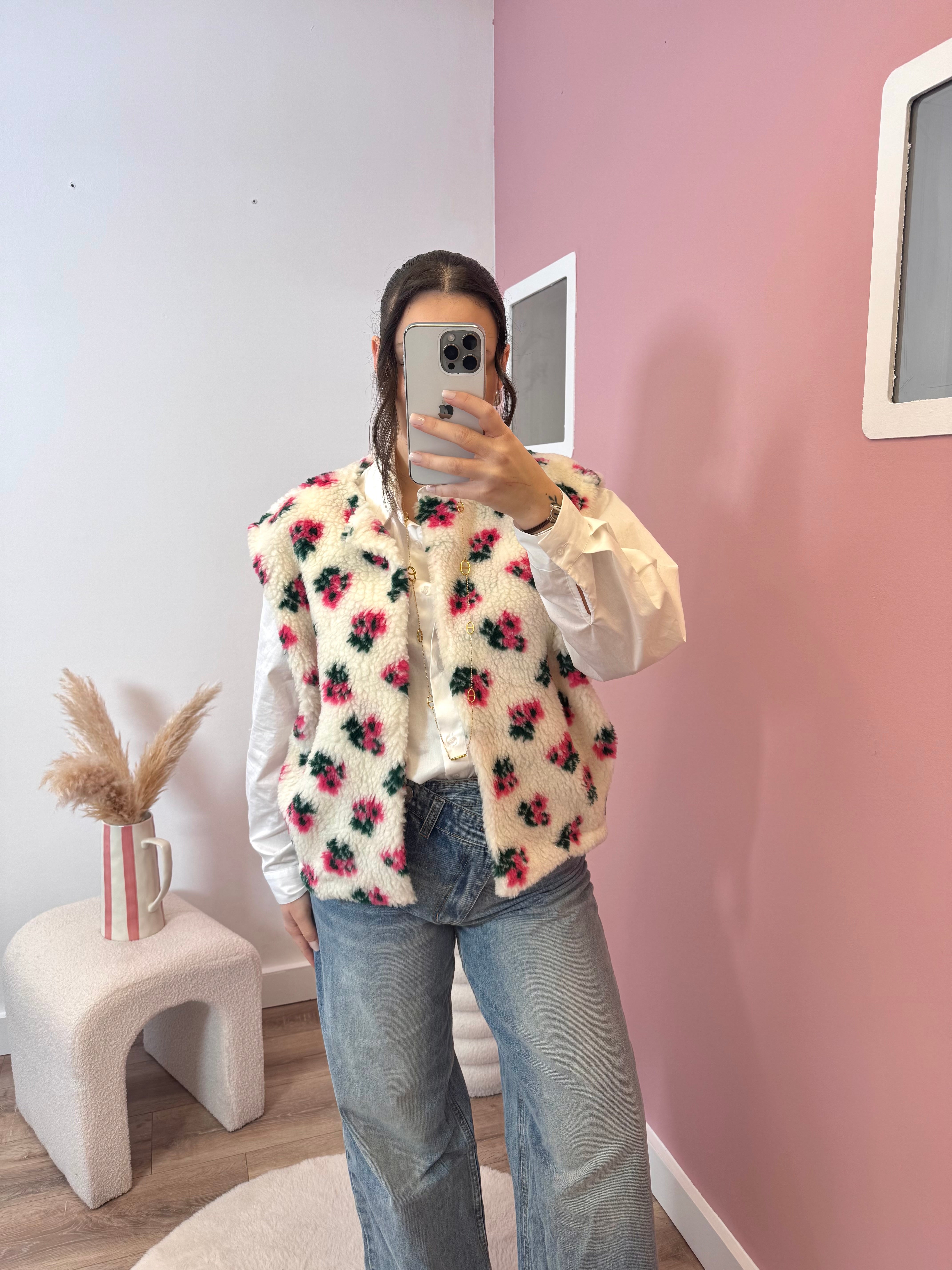 VESTE SANS MANCHE FLEURIE