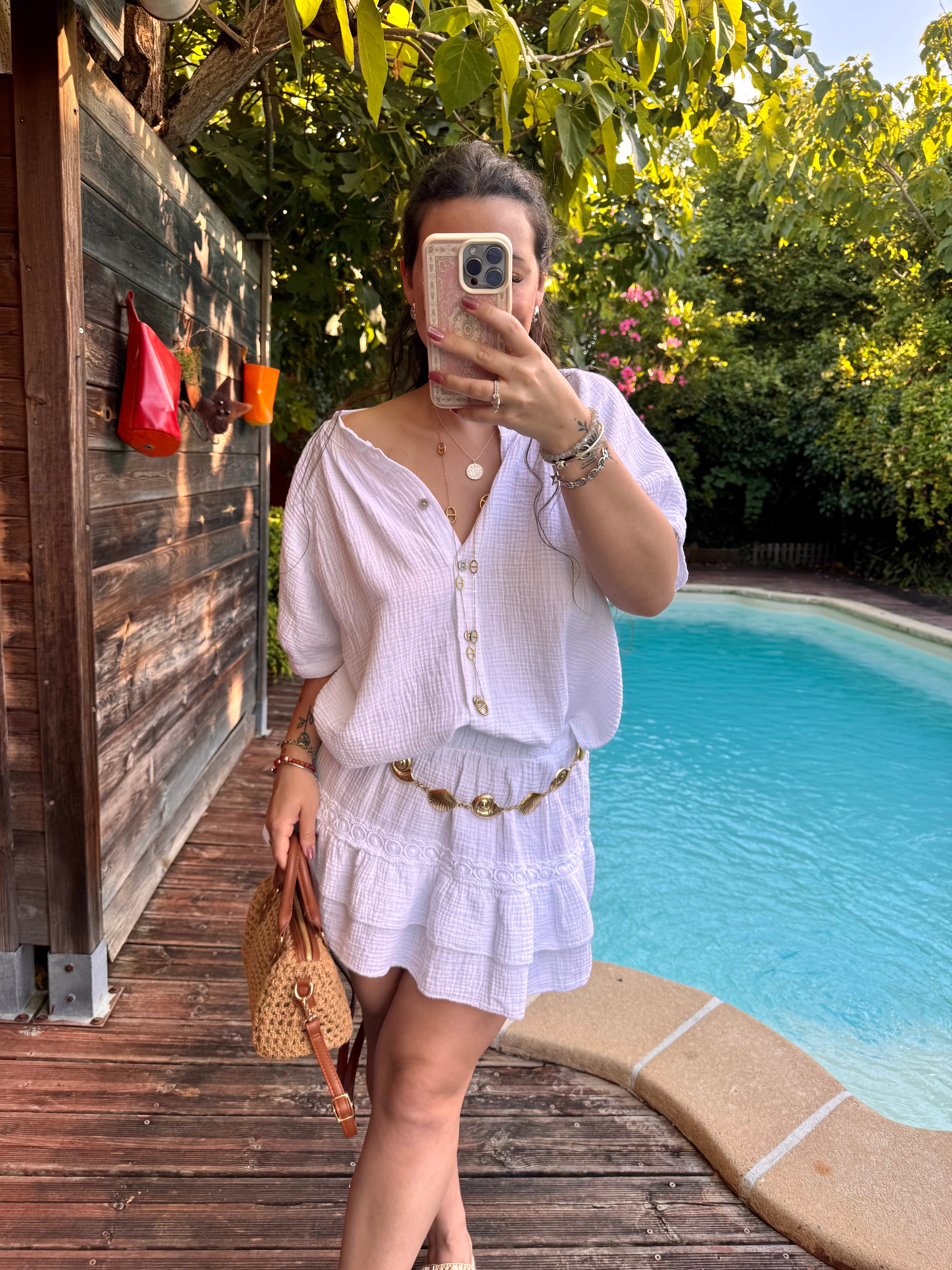 ENSEMBLE JUPE/BLOUSE BLANC
