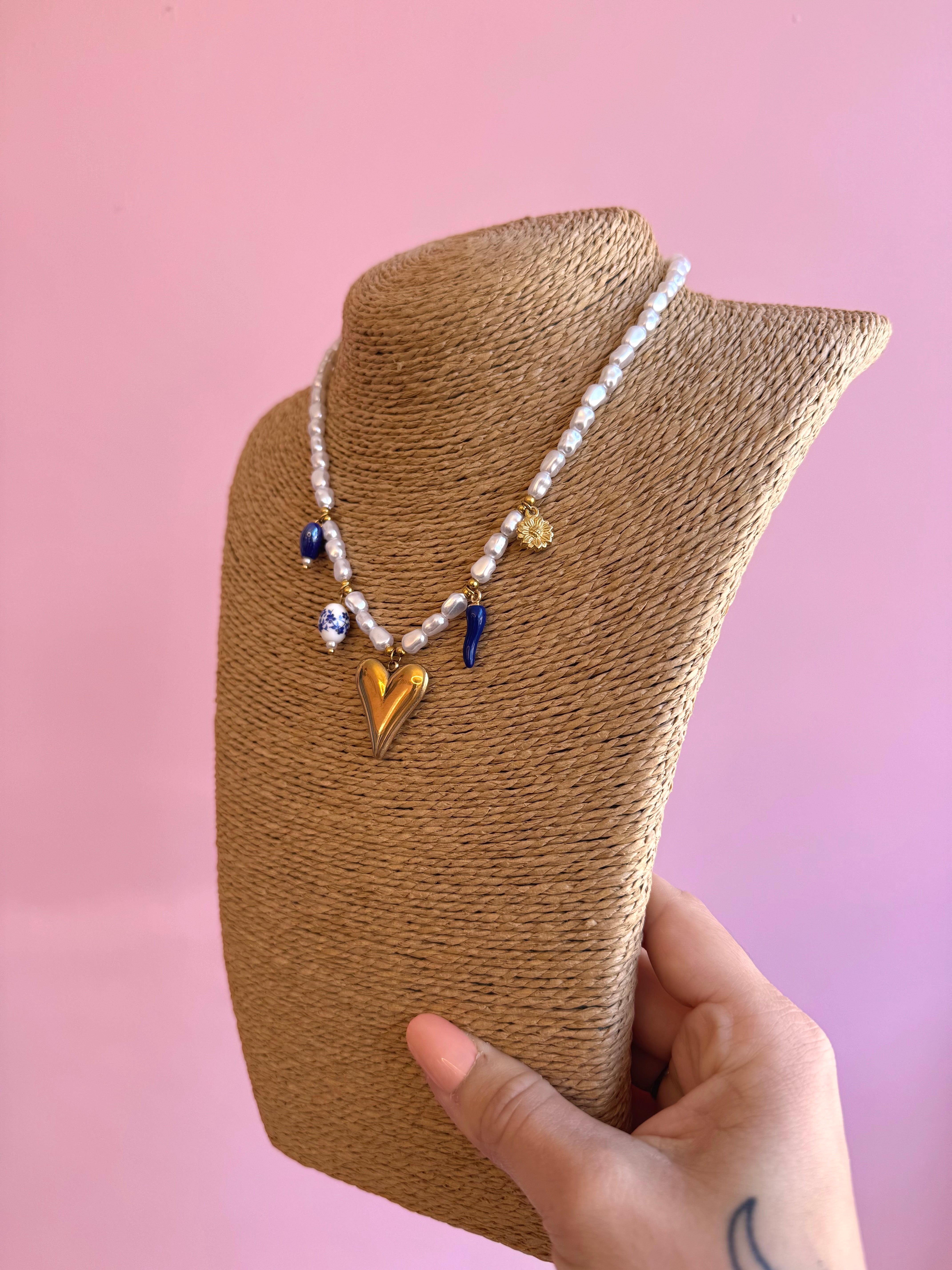 COLLIER PERLES CŒUR