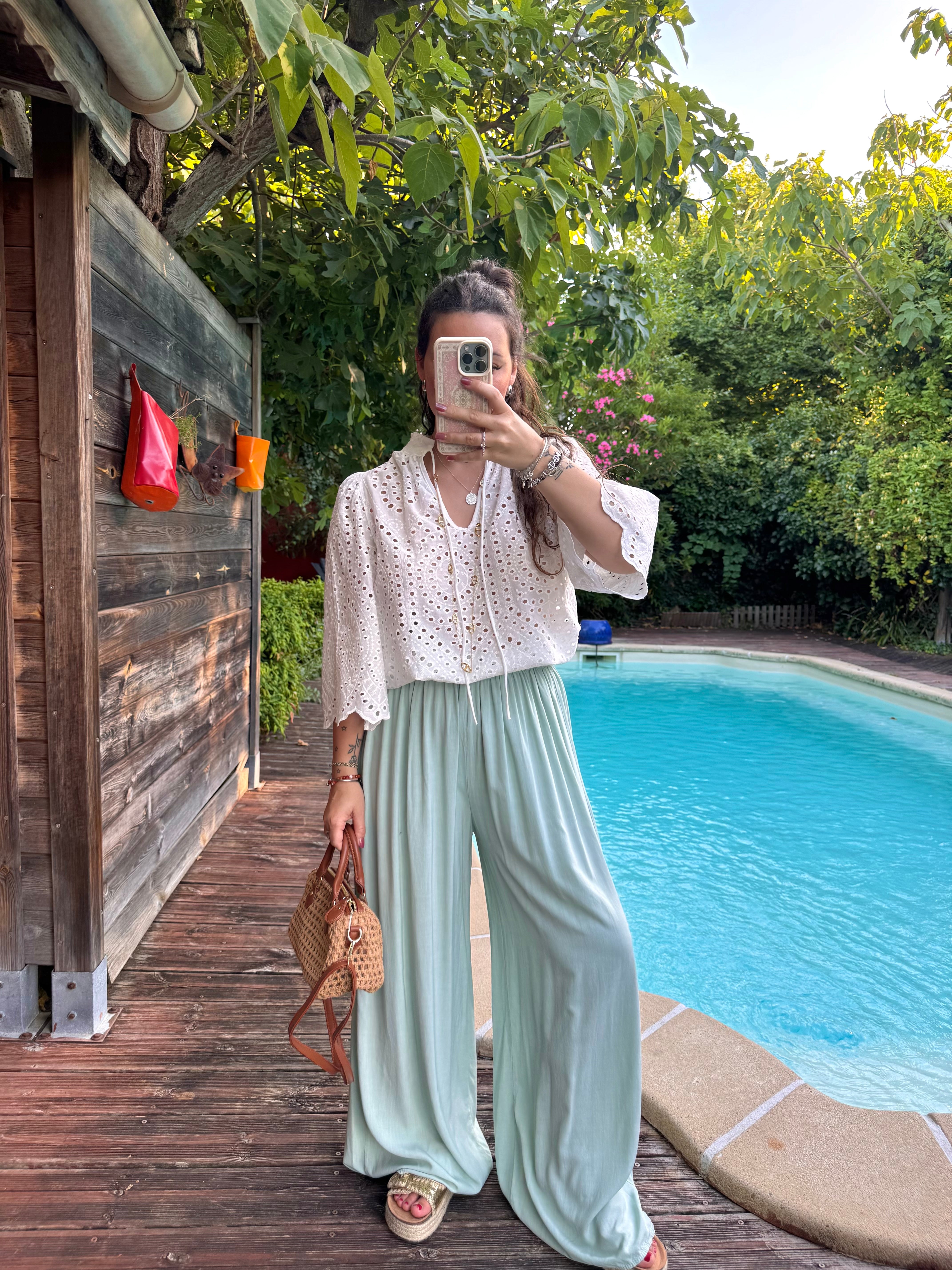 PANTALON FLUIDE VERT D’EAU