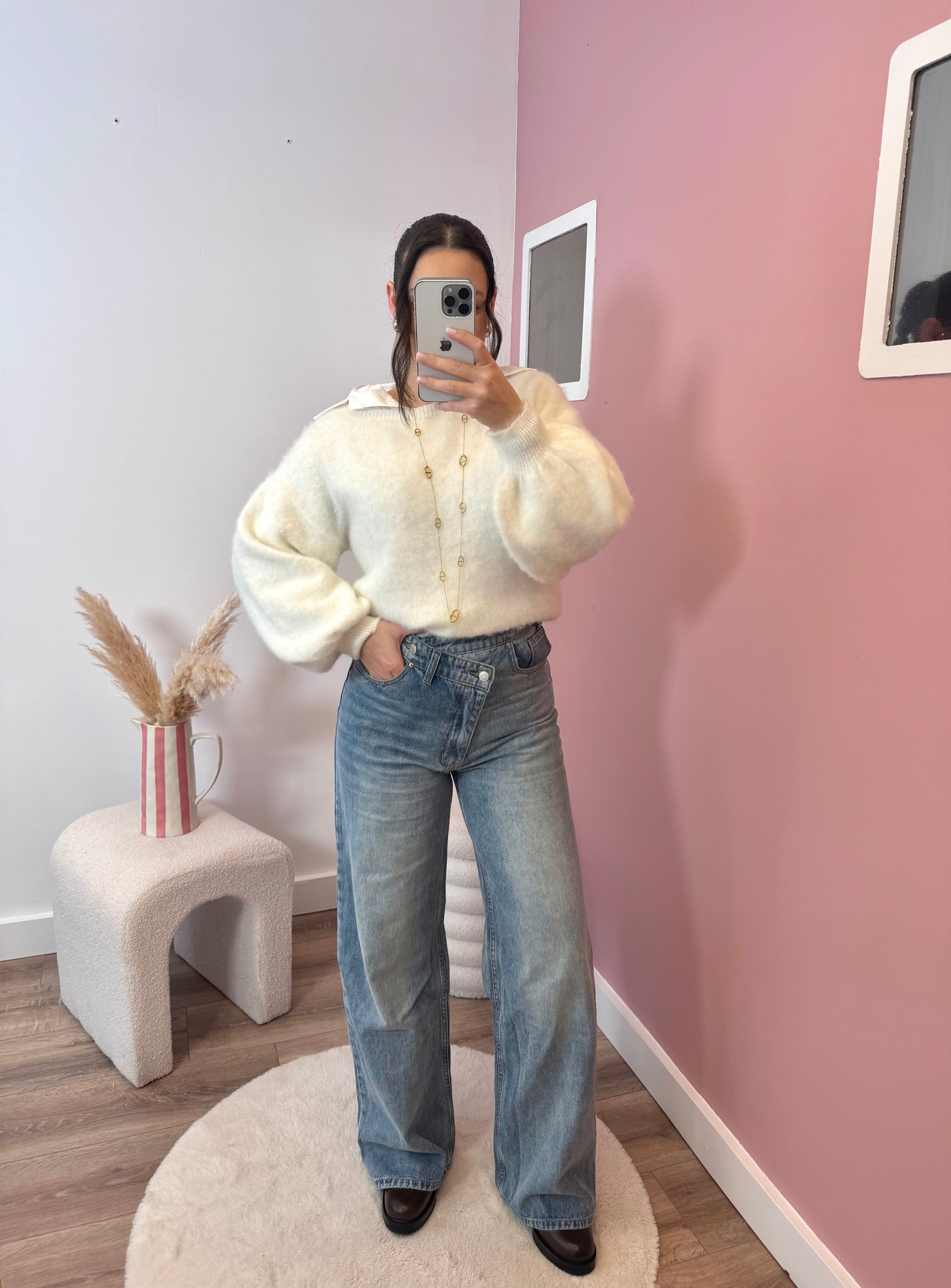 JEANS ASYMÉTRIQUE BLEU COTON