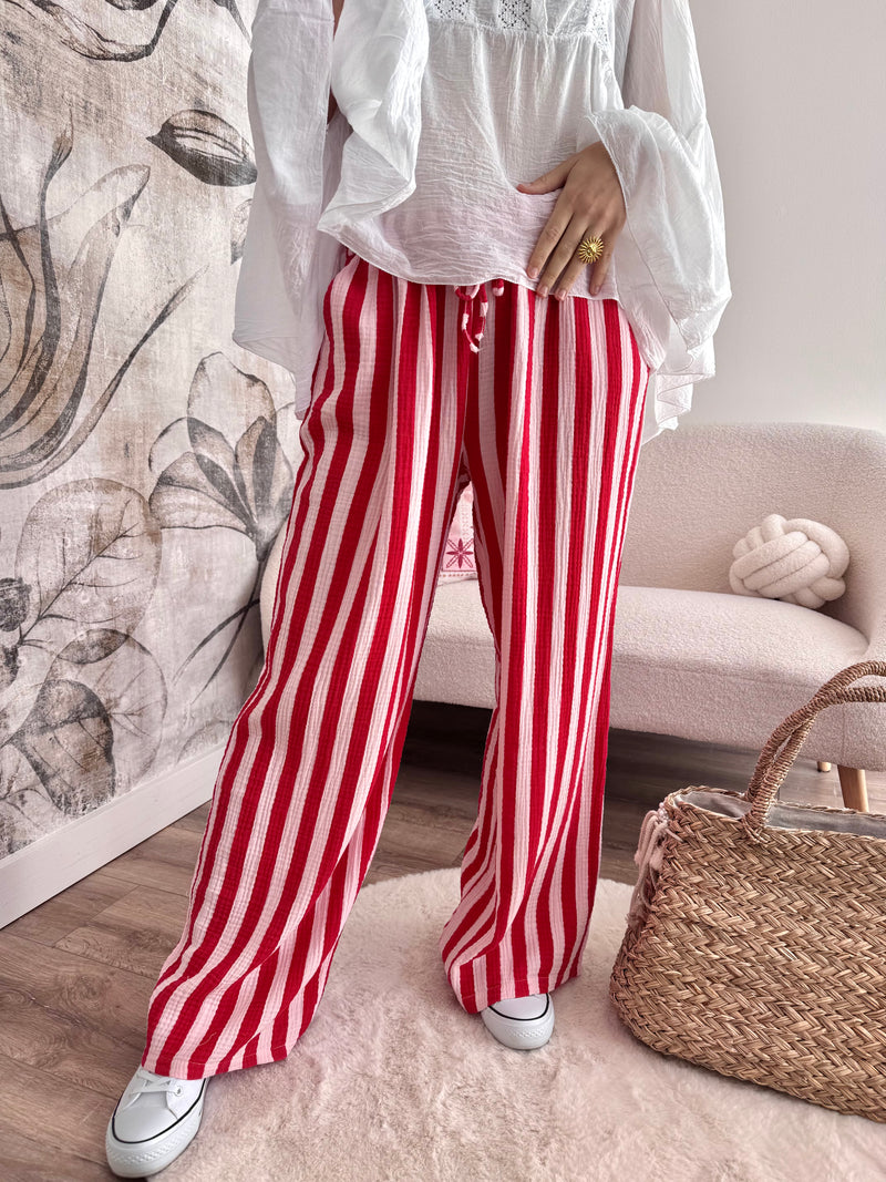 PANTALON RAYÉ GAZE DE COTON