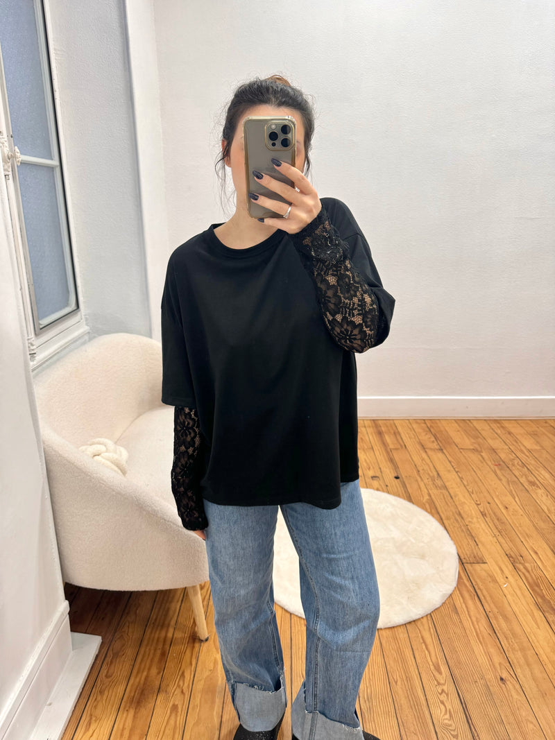 TEE-SHIRT NOIR DENTELLE