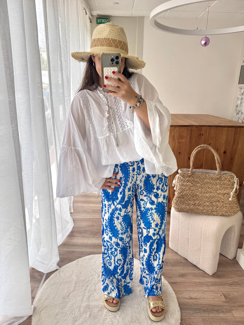 PANTALON PLISSÉ BLEU