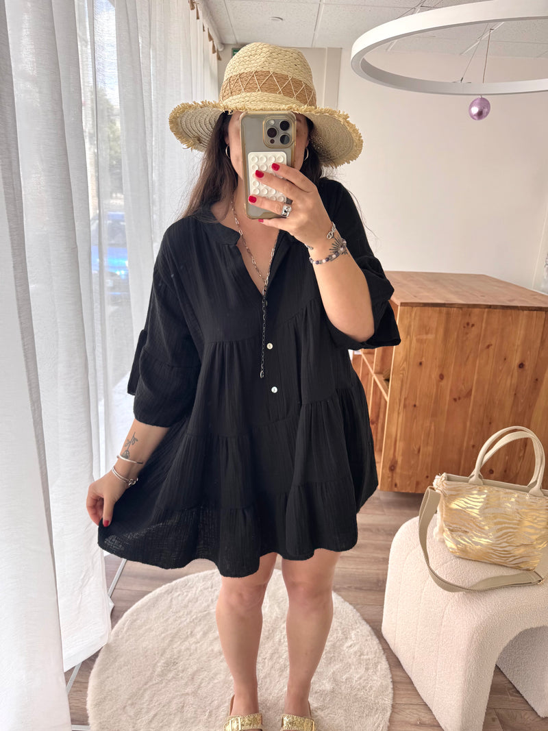 ROBE GAZE DE COTON NOIRE