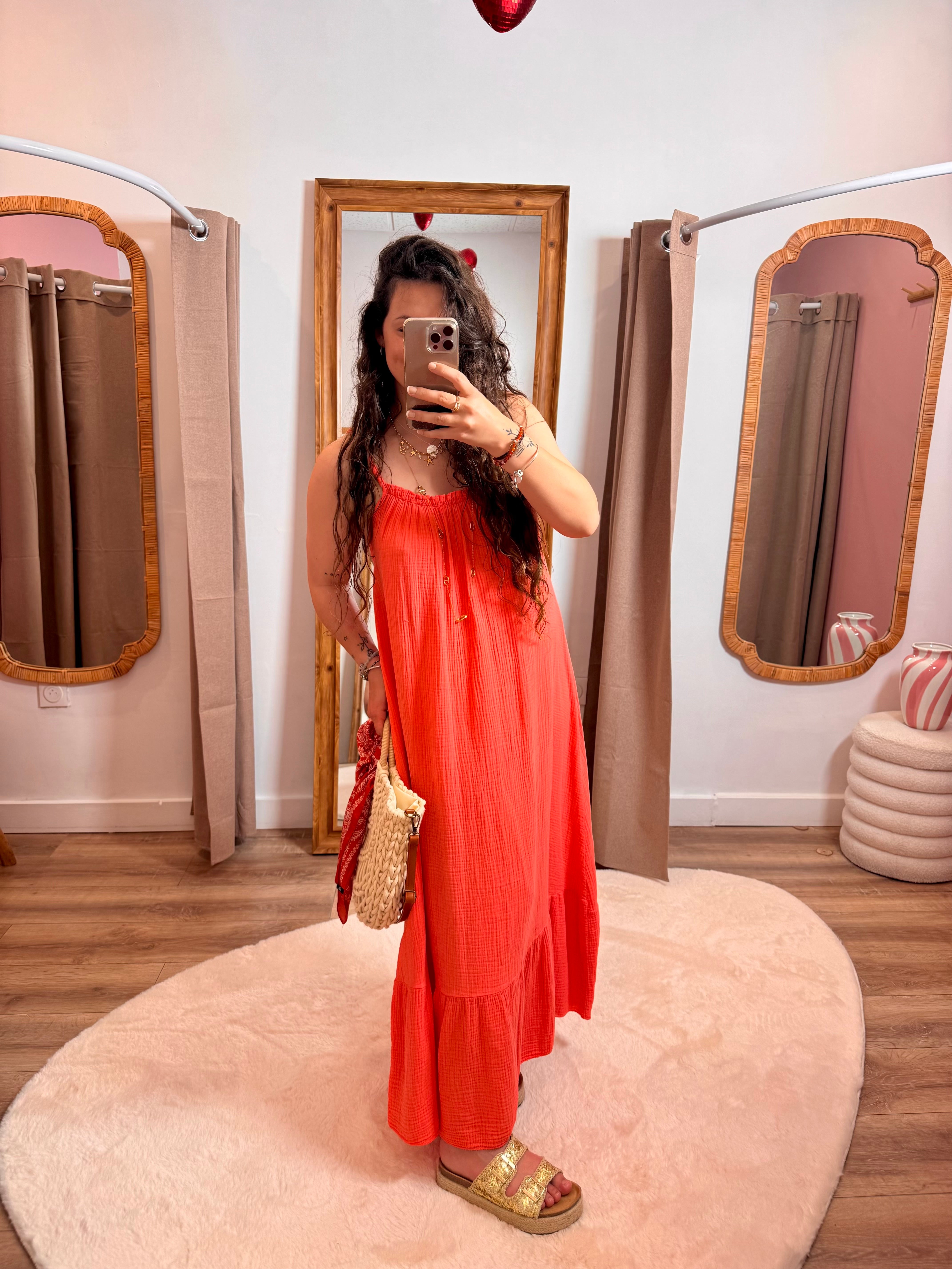 ROBE GAZE DE COTON CORAIL