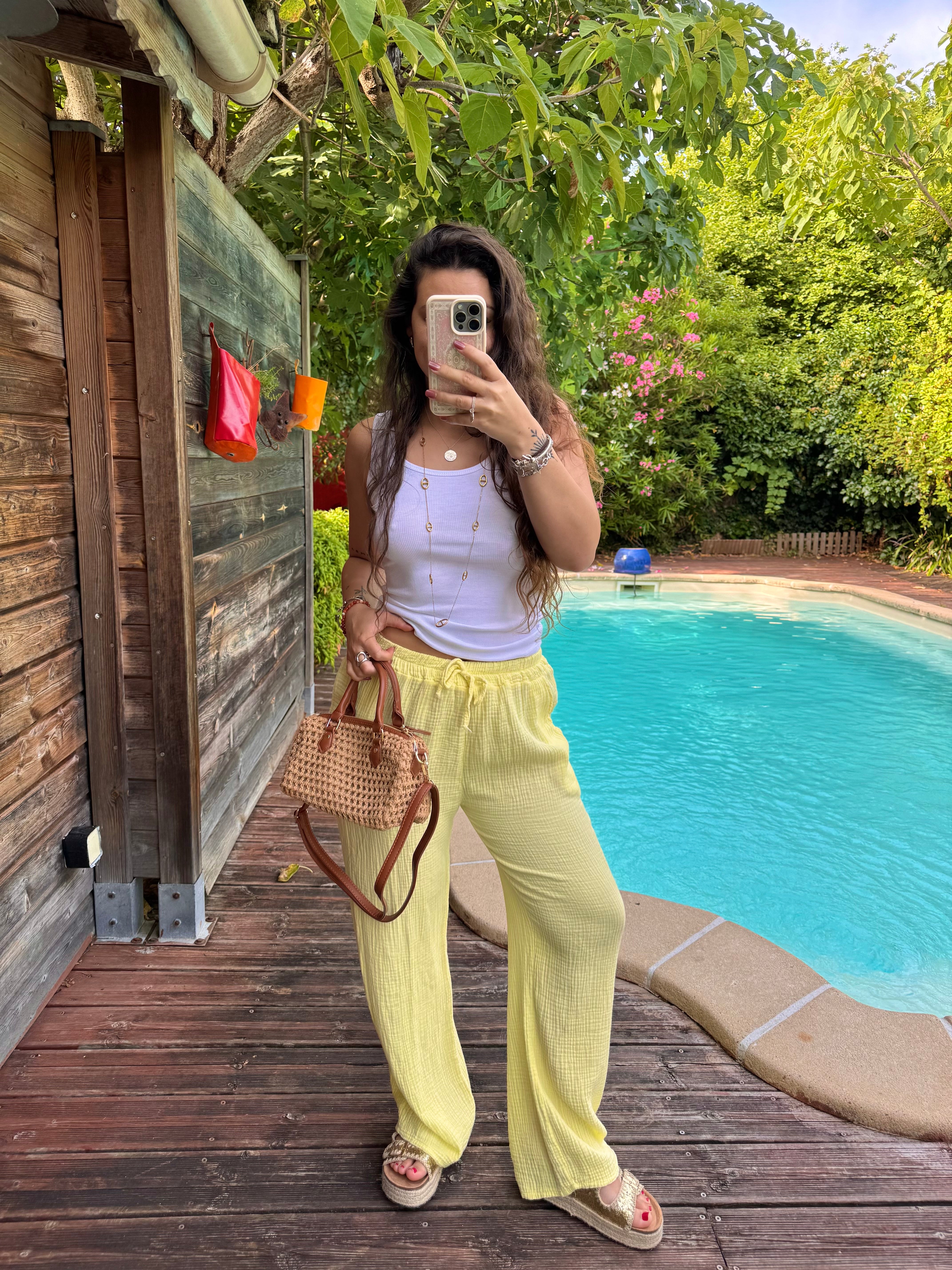 PANTALON GAZE DE COTON JAUNE