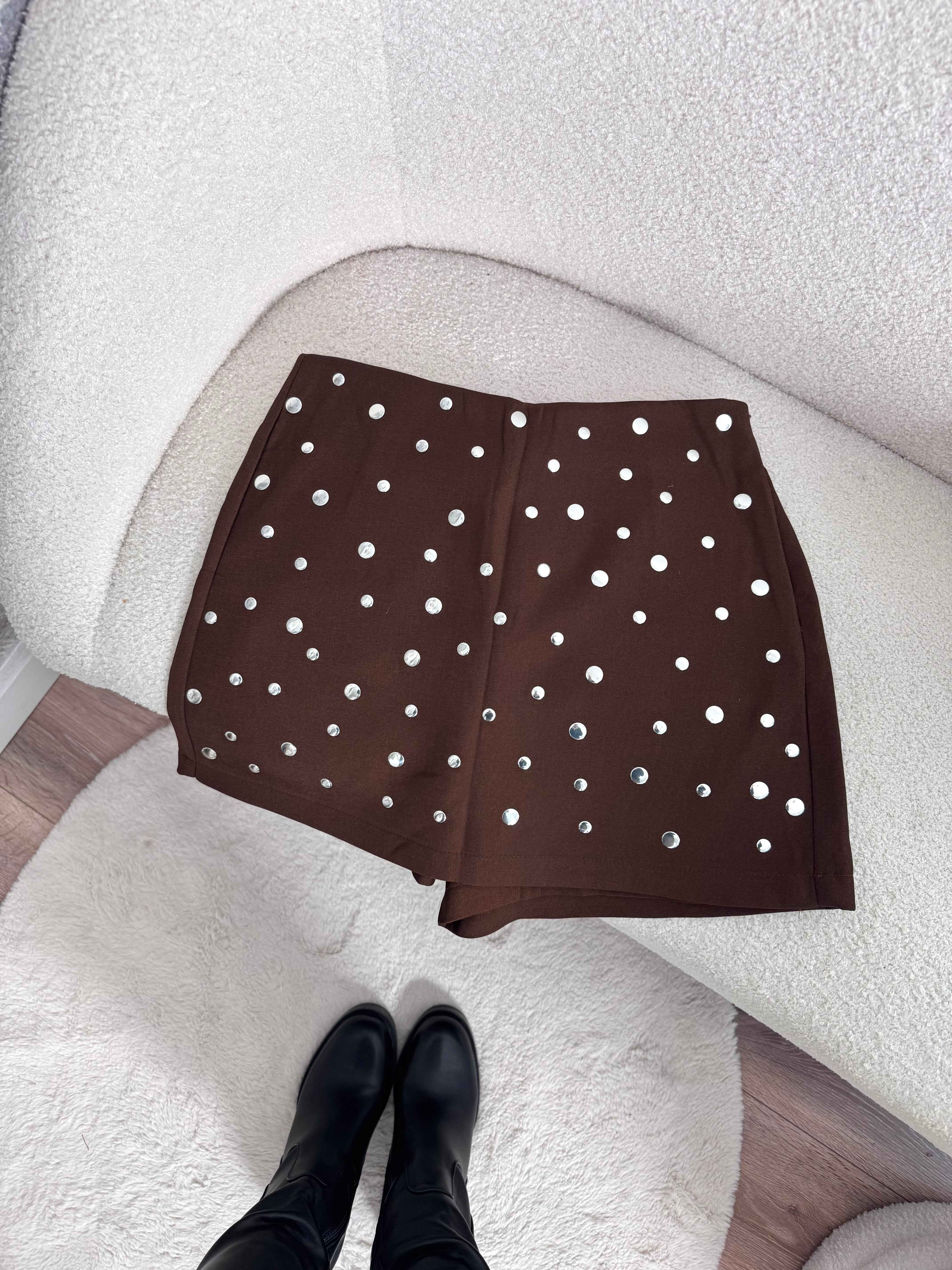 JUPE/SHORT MARRON POIS ARGENTÉ