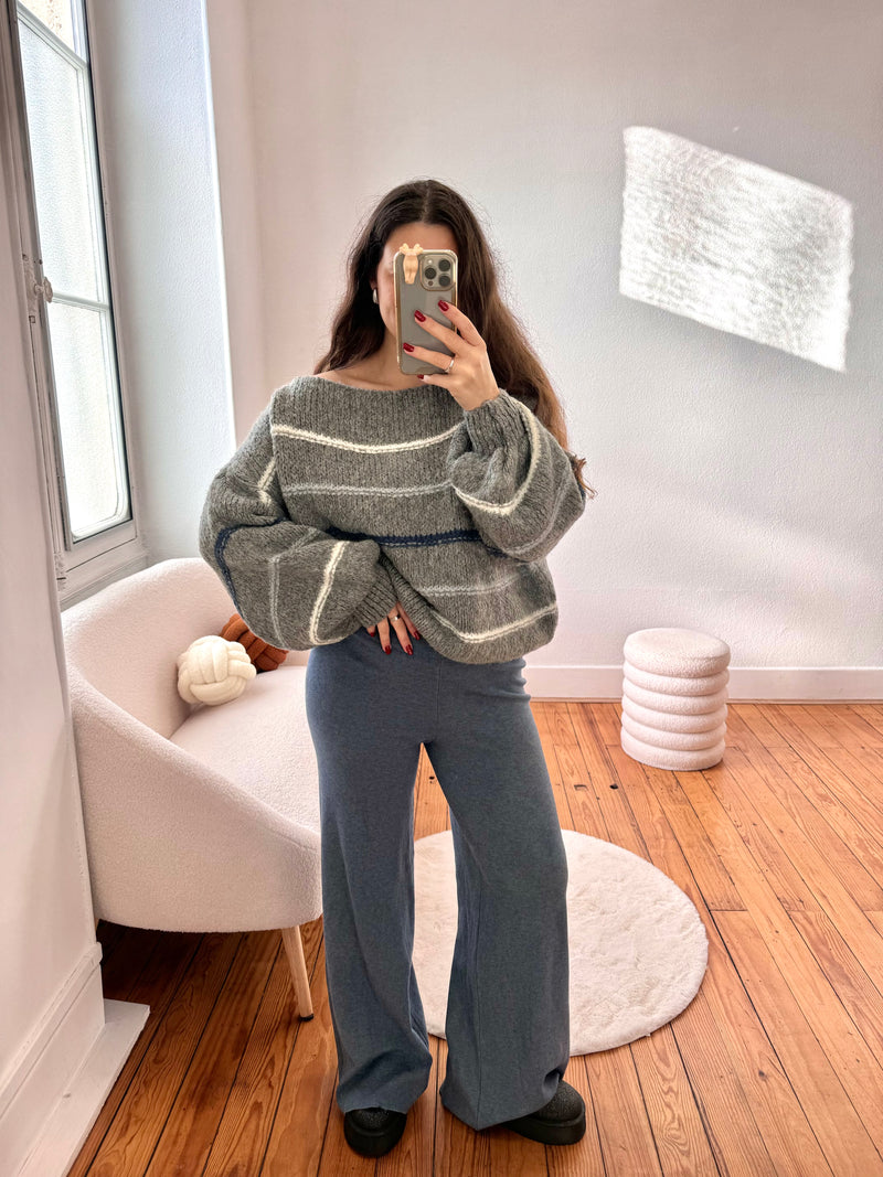PULL RAYÉ GRIS
