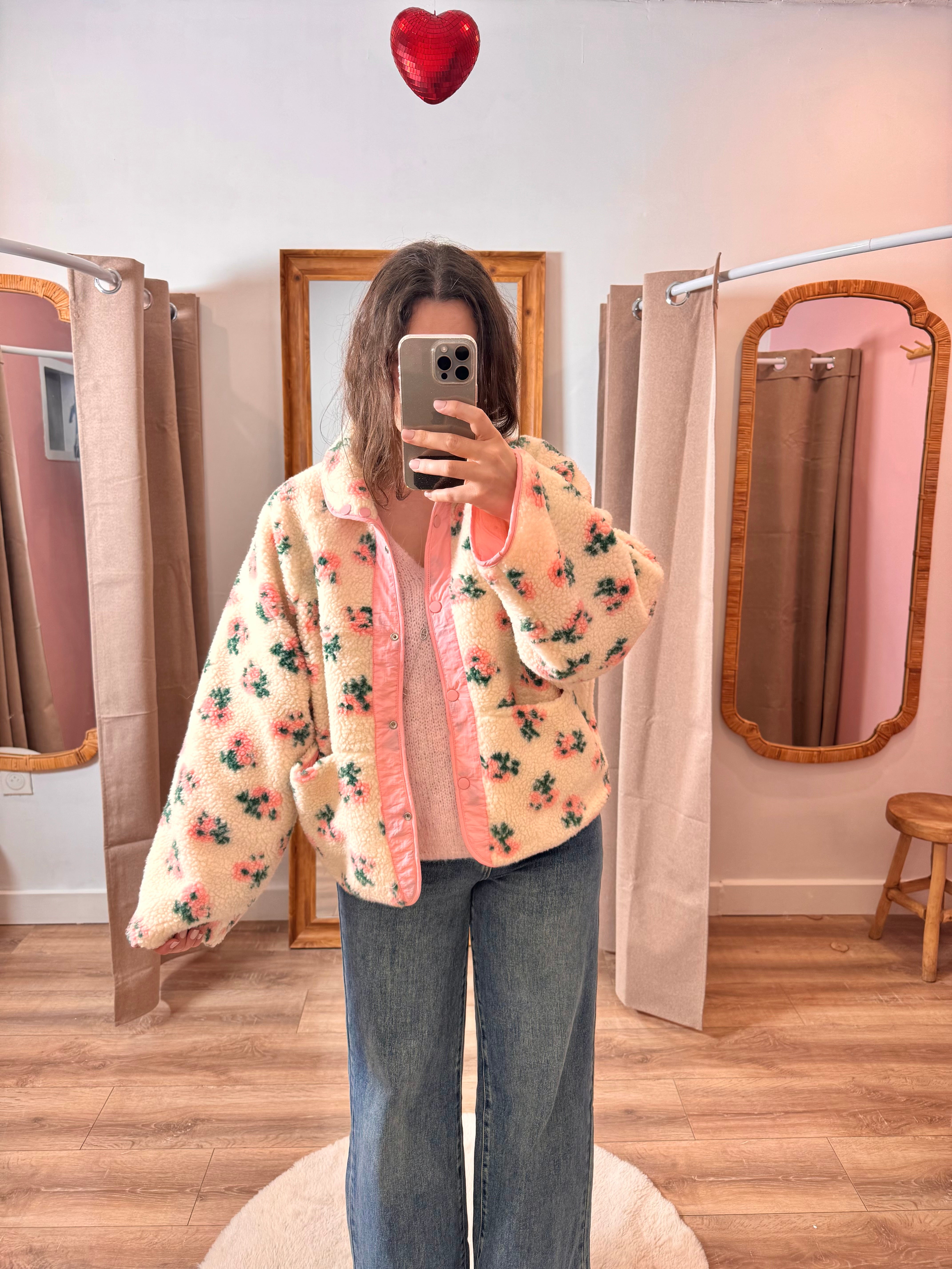 POLAIRE RÉVERSIBLE ROSE FLEURIE