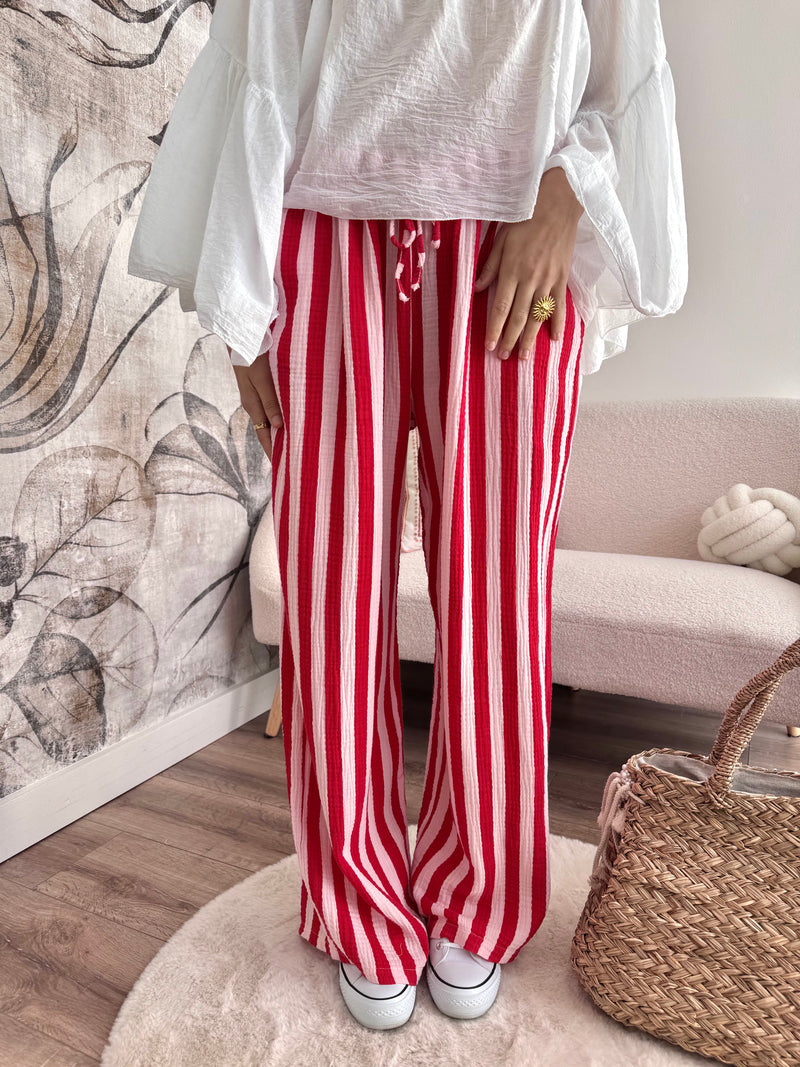 PANTALON RAYÉ GAZE DE COTON