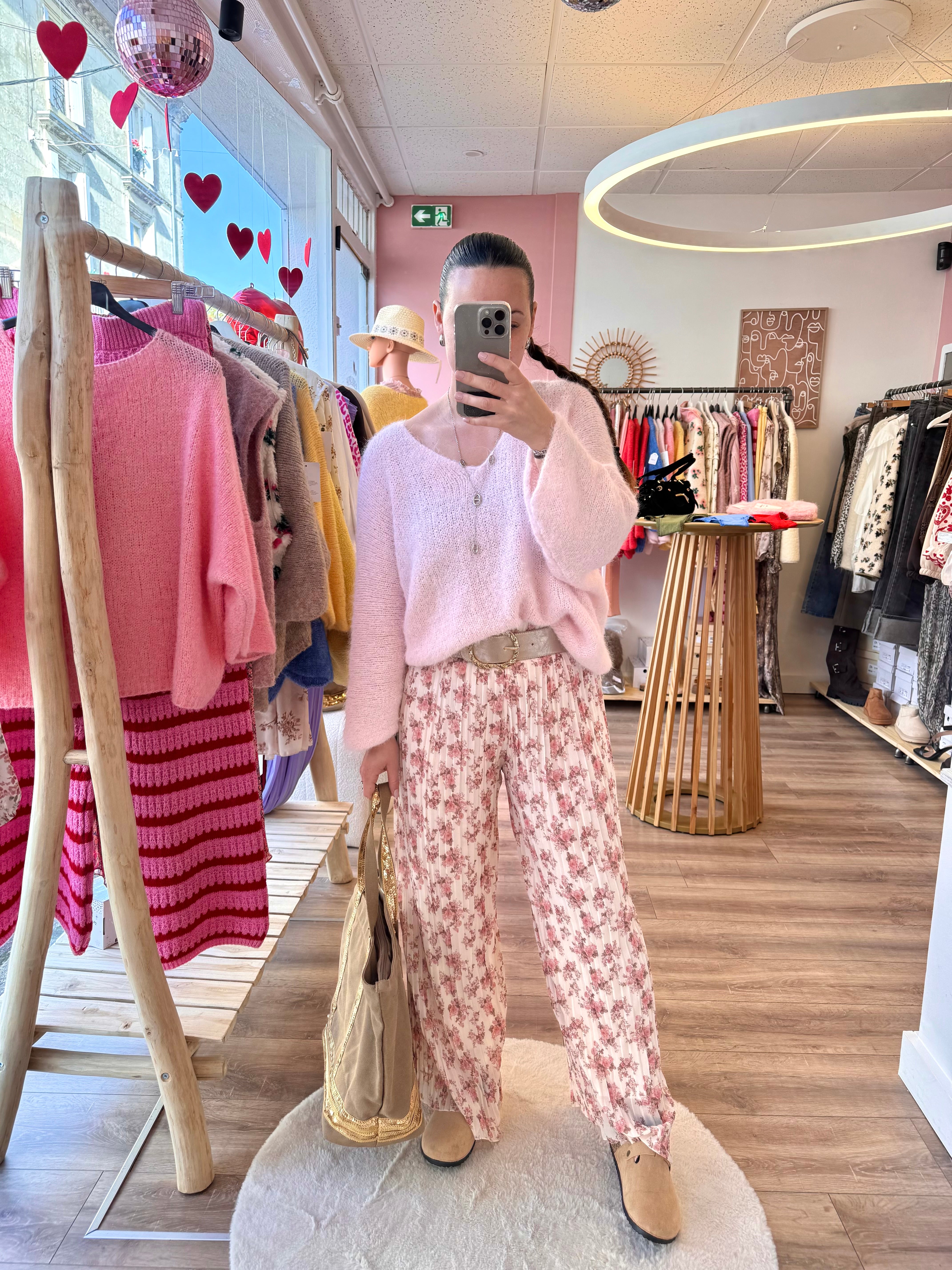 PANTALON LOLA FLEURIE ROSE CLAIR