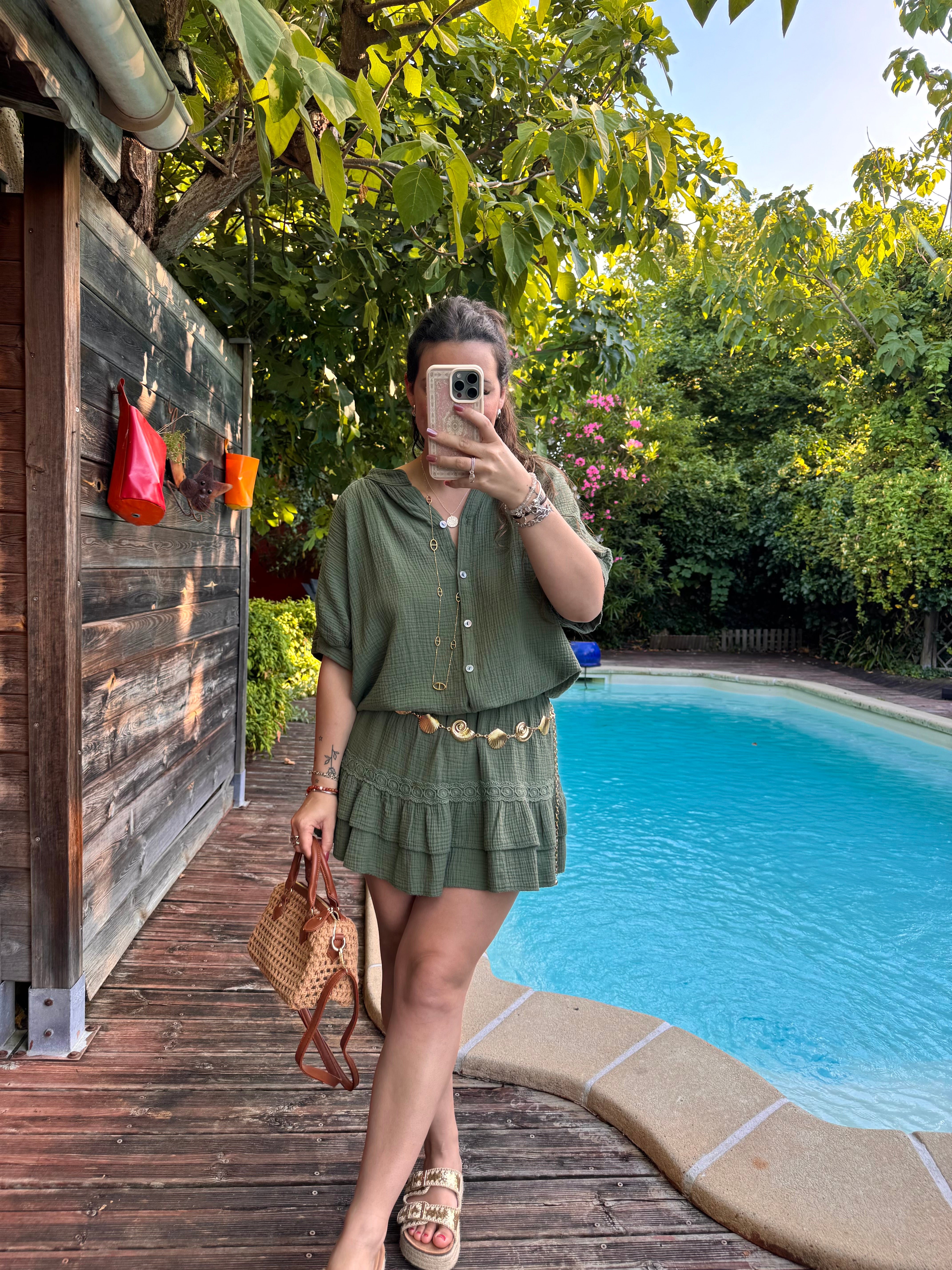 ENSEMBLE JUPE/BLOUSE KAKI