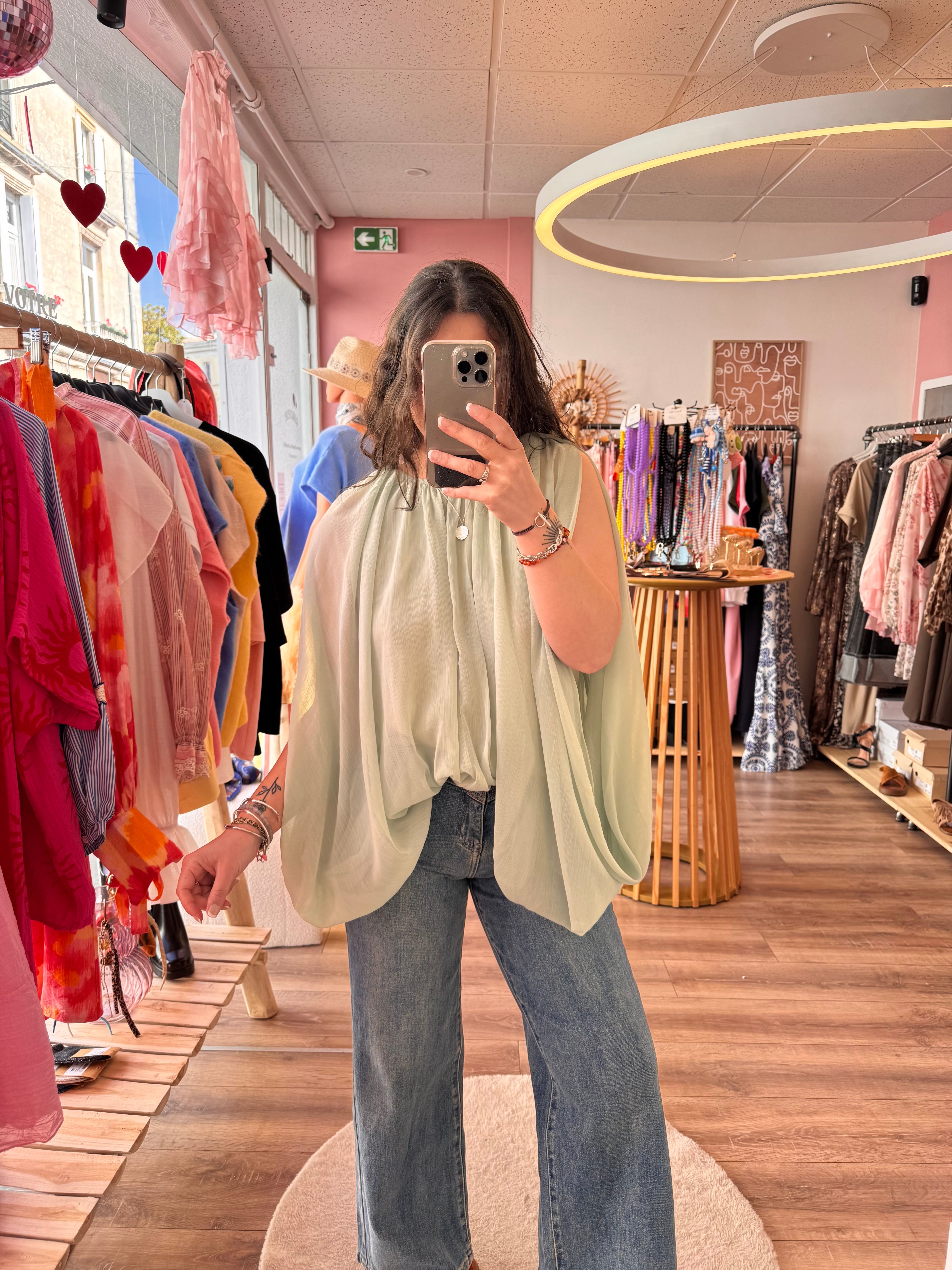 BLOUSE BOUFFANTE VERT D’EAU