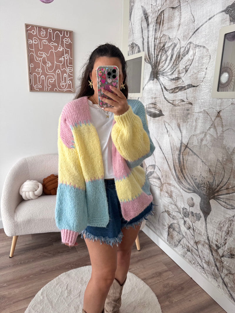 GILET ALMA ROSE/JAUNE