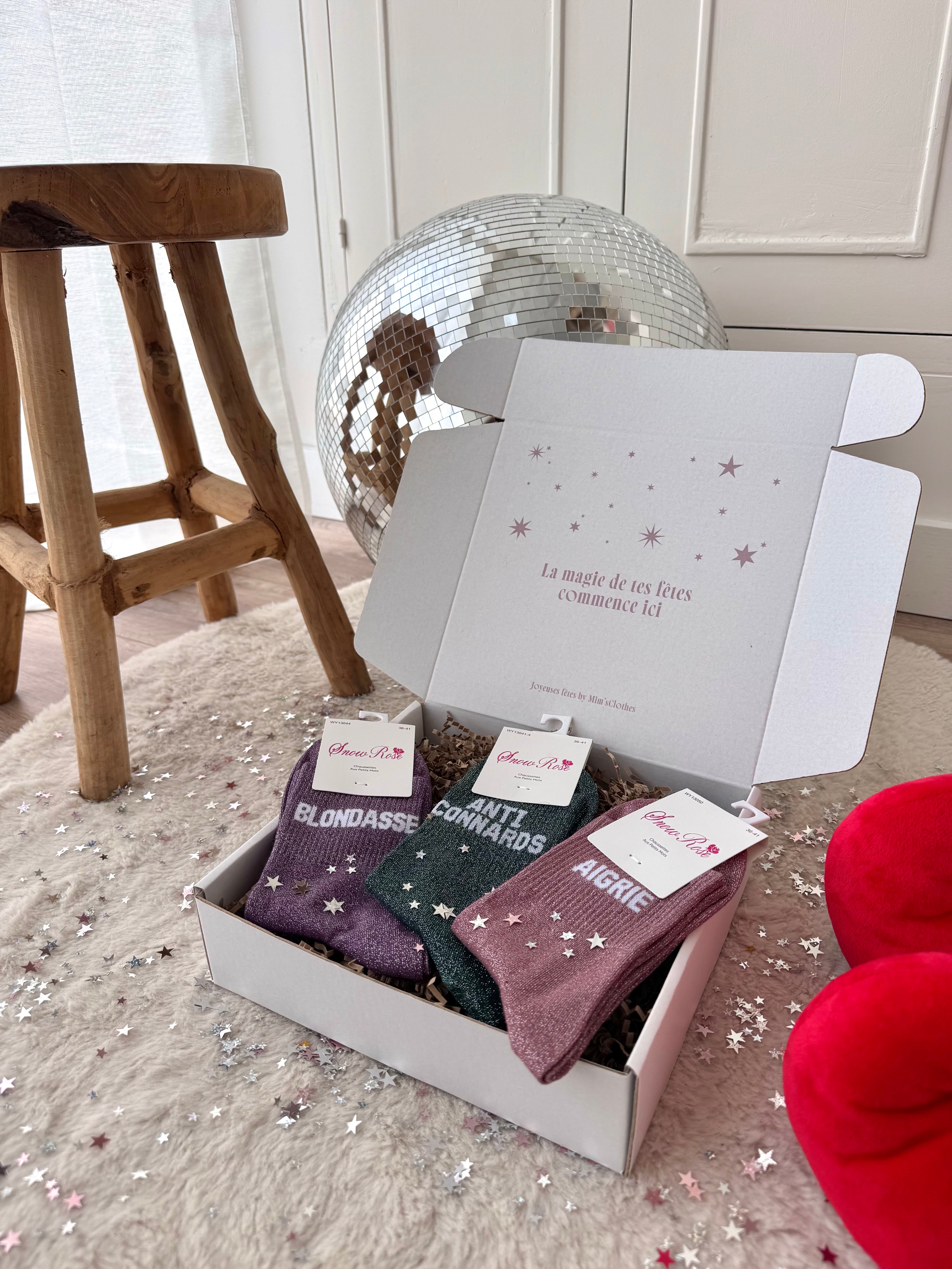 COFFRET CHAUSSETTES PAILLETTES BLONDASSE/ANTI CONNARD/AIGRIE