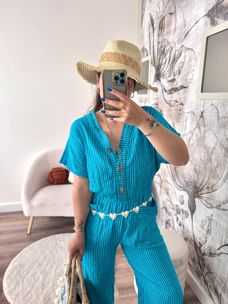 COMBINAISON COTON LÉA BLEU TURQUOISE