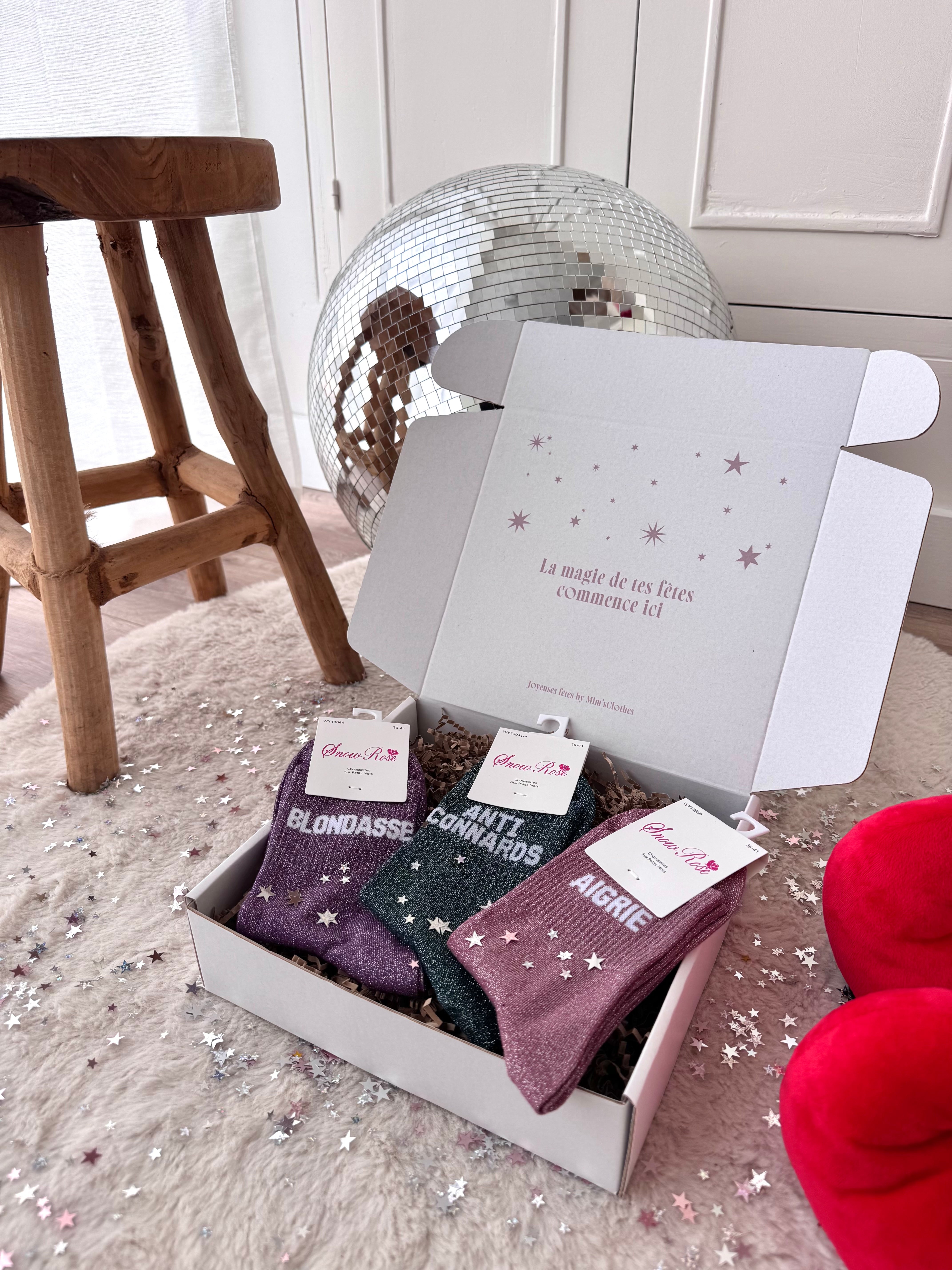 COFFRET CHAUSSETTES PAILLETTES BLONDASSE/ANTI CONNARD/AIGRIE