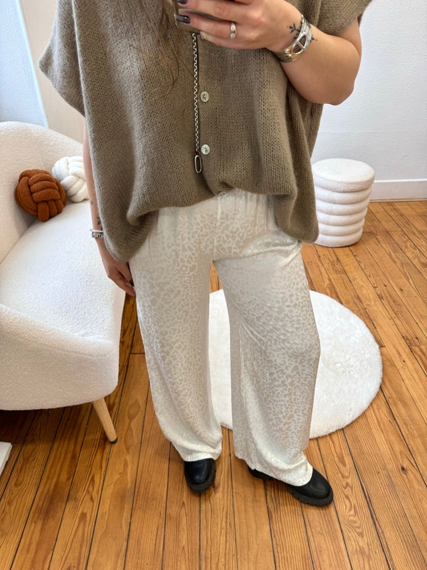 PANTALON FLUIDE LÉOPARD BLANC