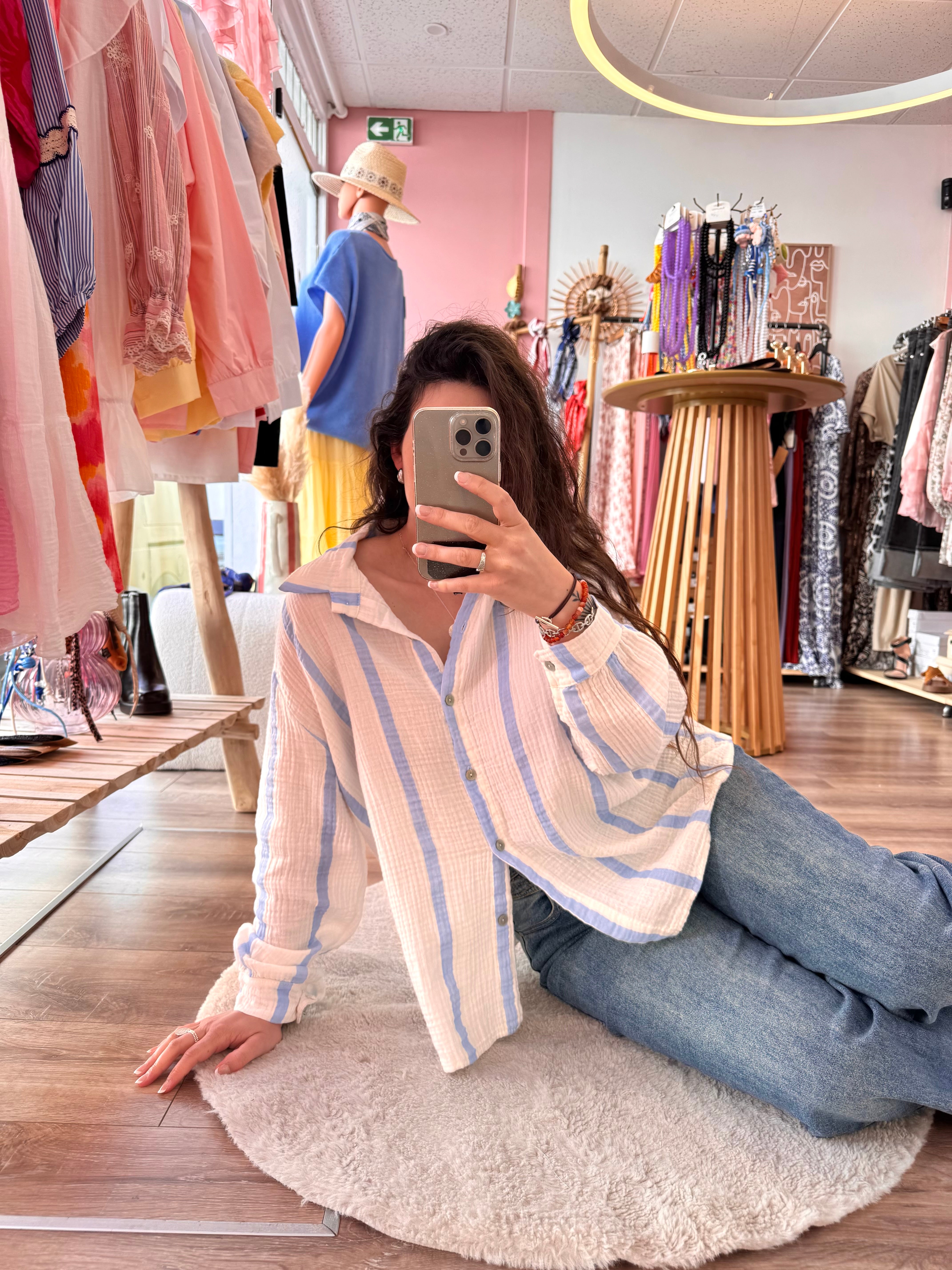 BLOUSE GAZE DE COTON BLEU