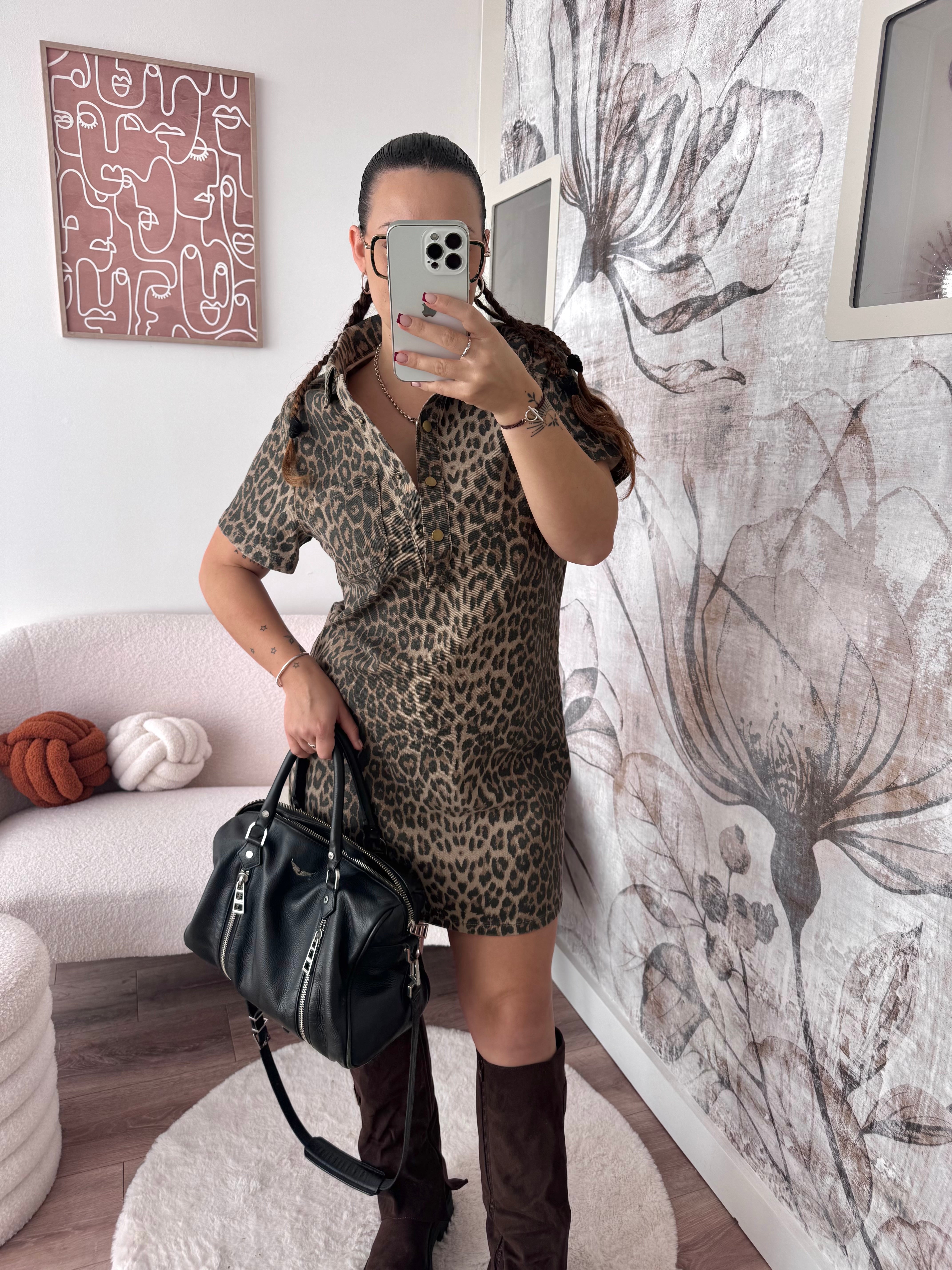 ROBE EN JEAN LÉOPARD