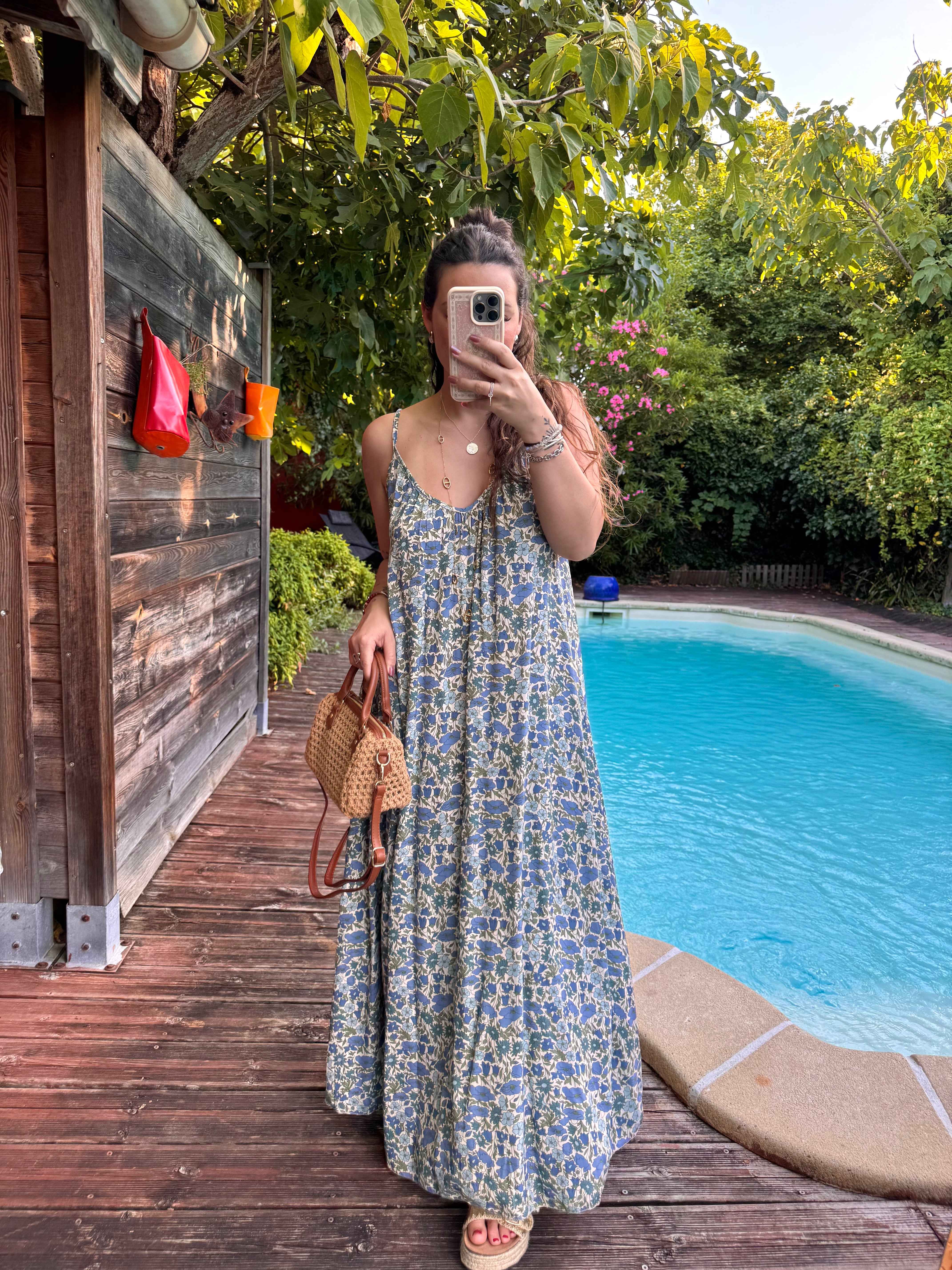 ROBE FLUIDE BLEU FLEURIE
