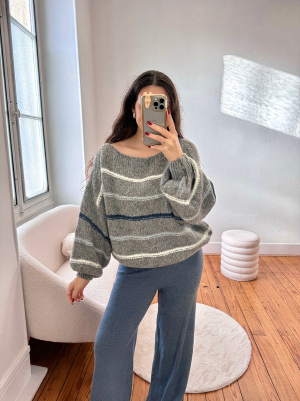 PULL RAYÉ GRIS