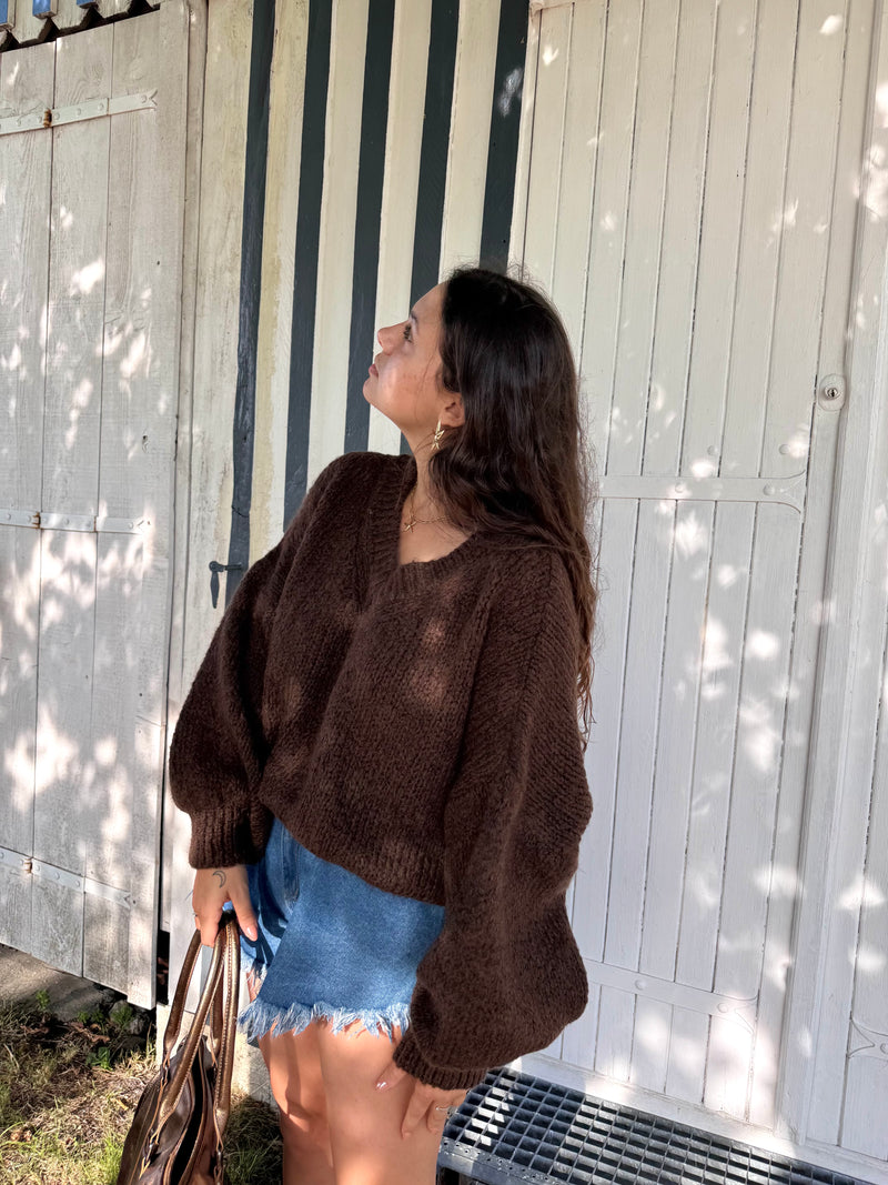 PULL FLUFFY MOHAIR CHOCOLAT ( expédition fin de semaine)