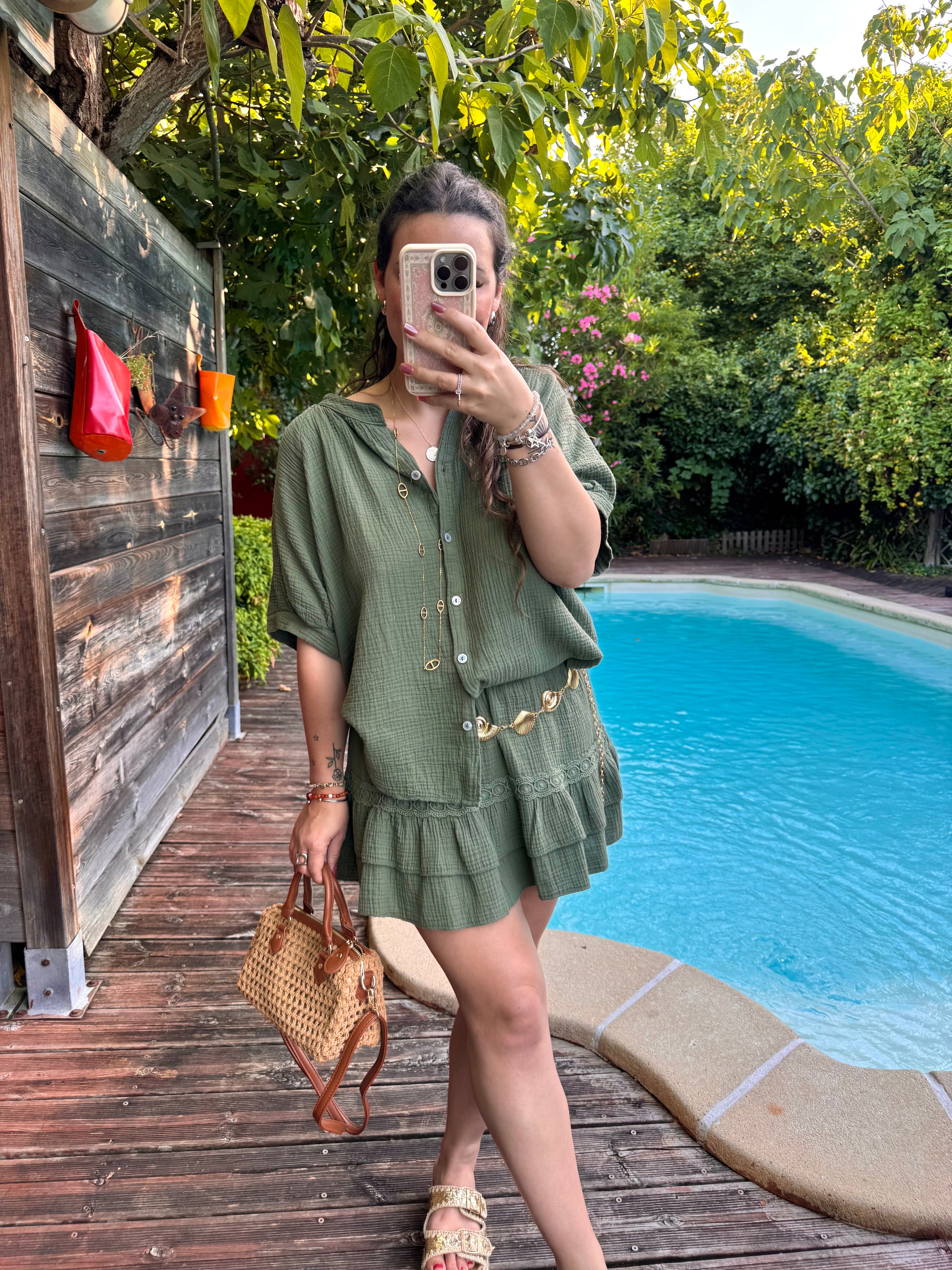 ENSEMBLE JUPE/BLOUSE KAKI