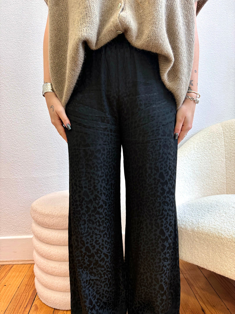 PANTALON FLUIDE NOIRE LÉOPARD