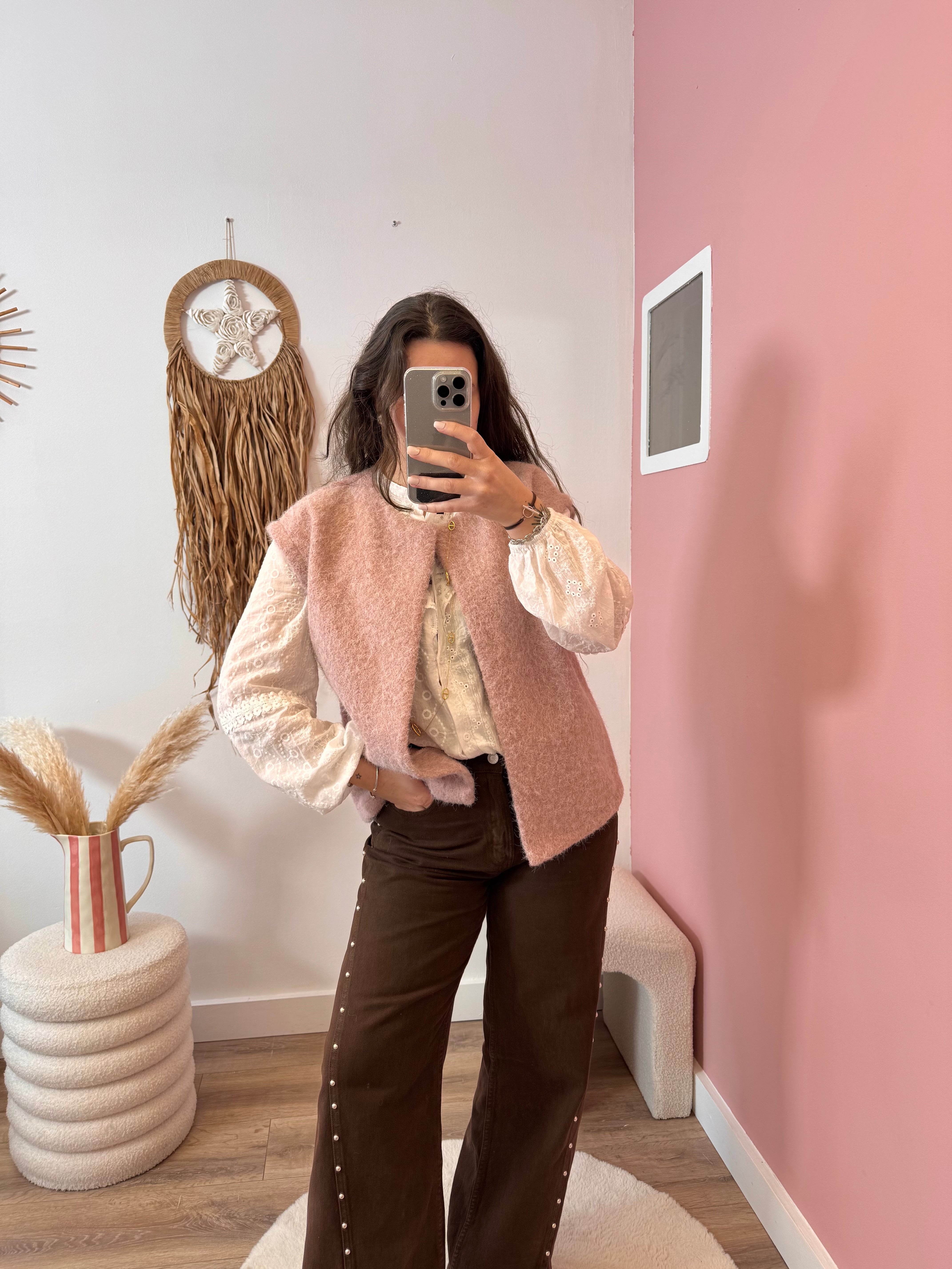 GILET SANS MANCHE VIEUX ROSE