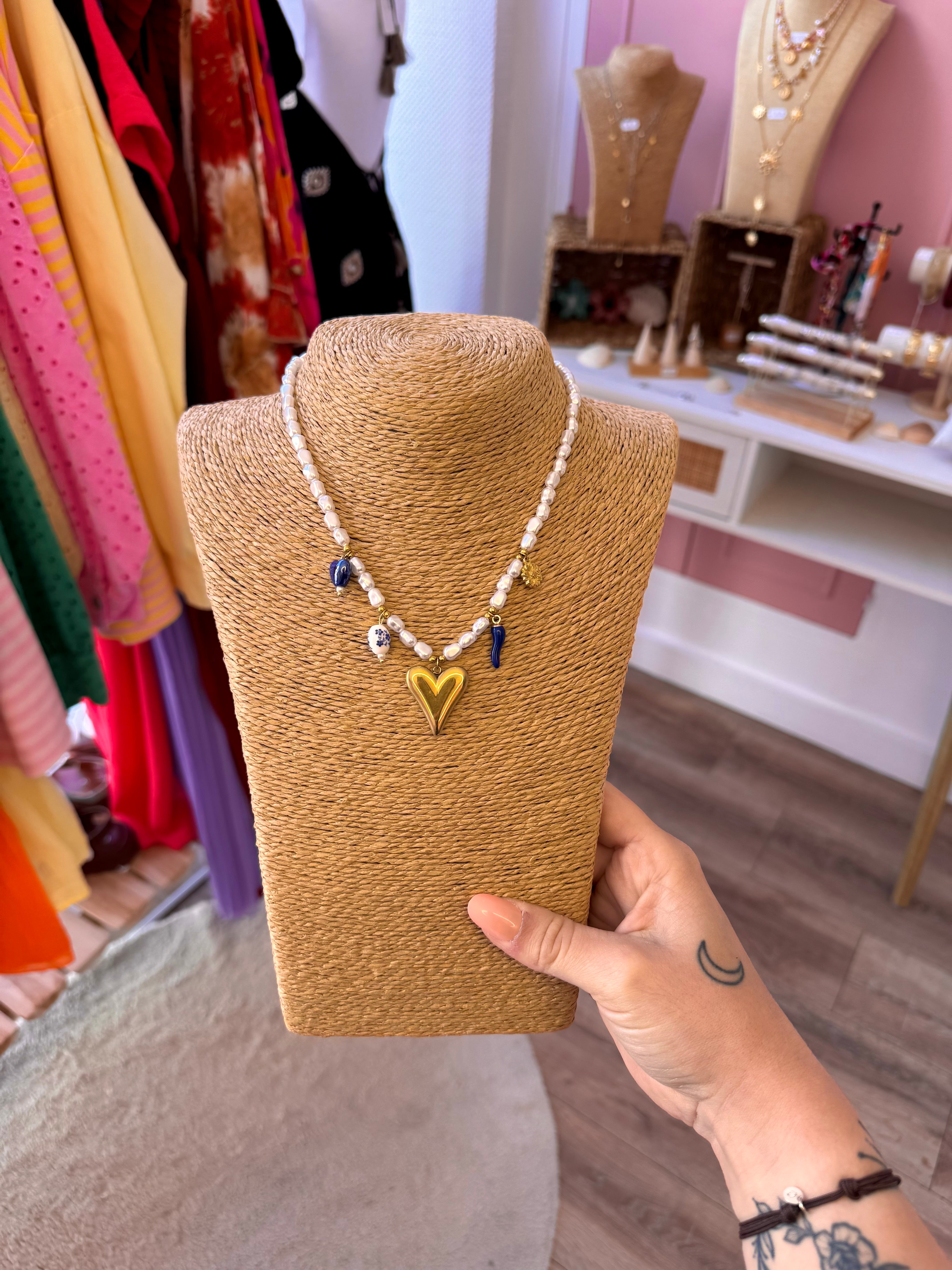 COLLIER PERLES CŒUR