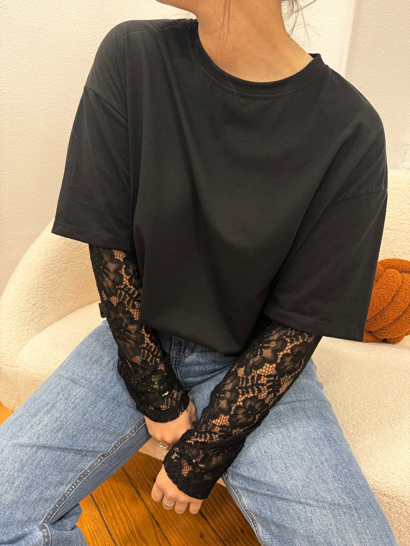 TEE-SHIRT NOIR DENTELLE