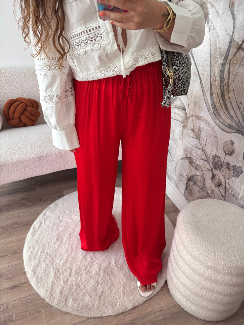 PANTALON EN SOIE ROUGE