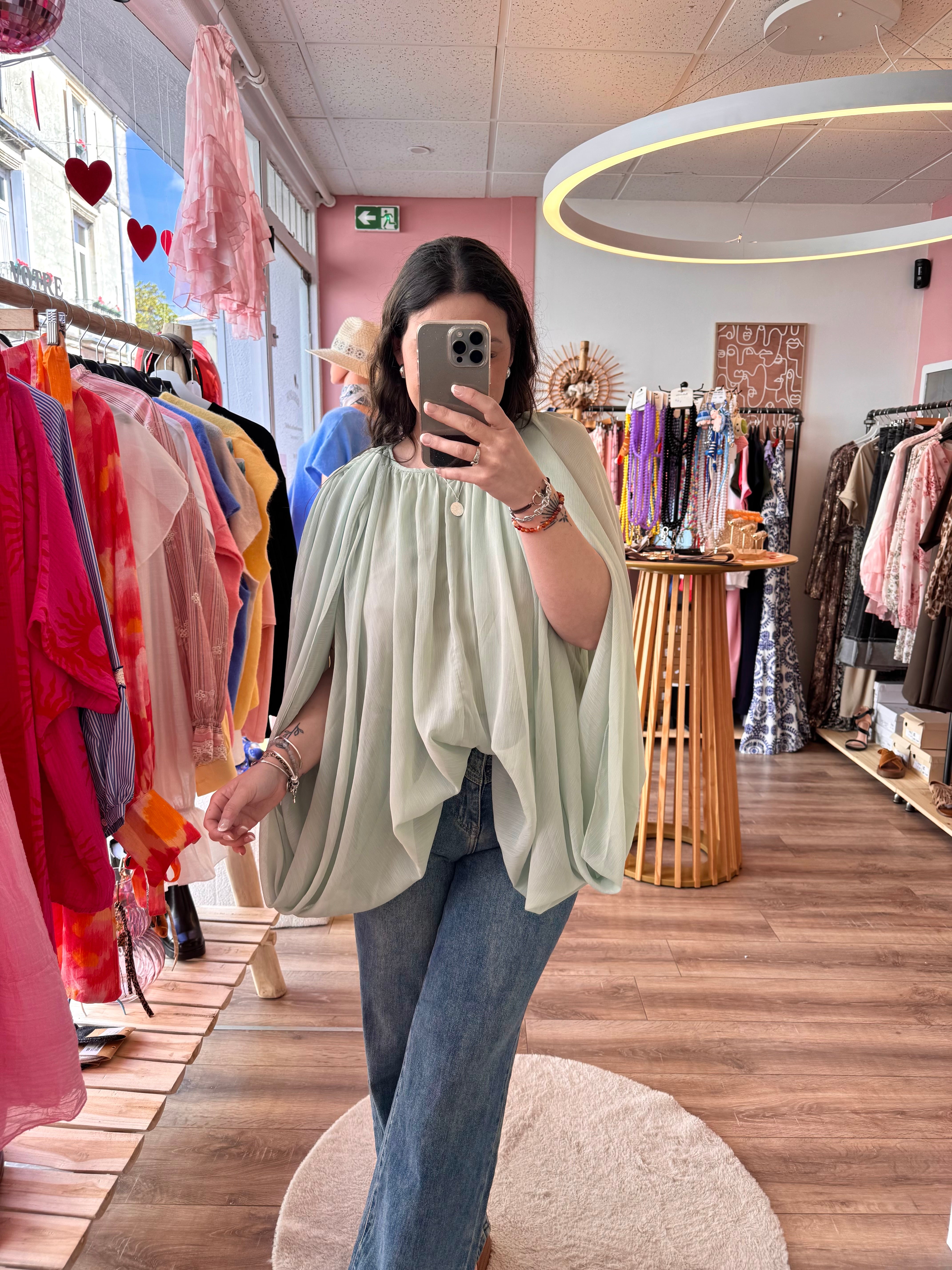 BLOUSE BOUFFANTE VERT D’EAU