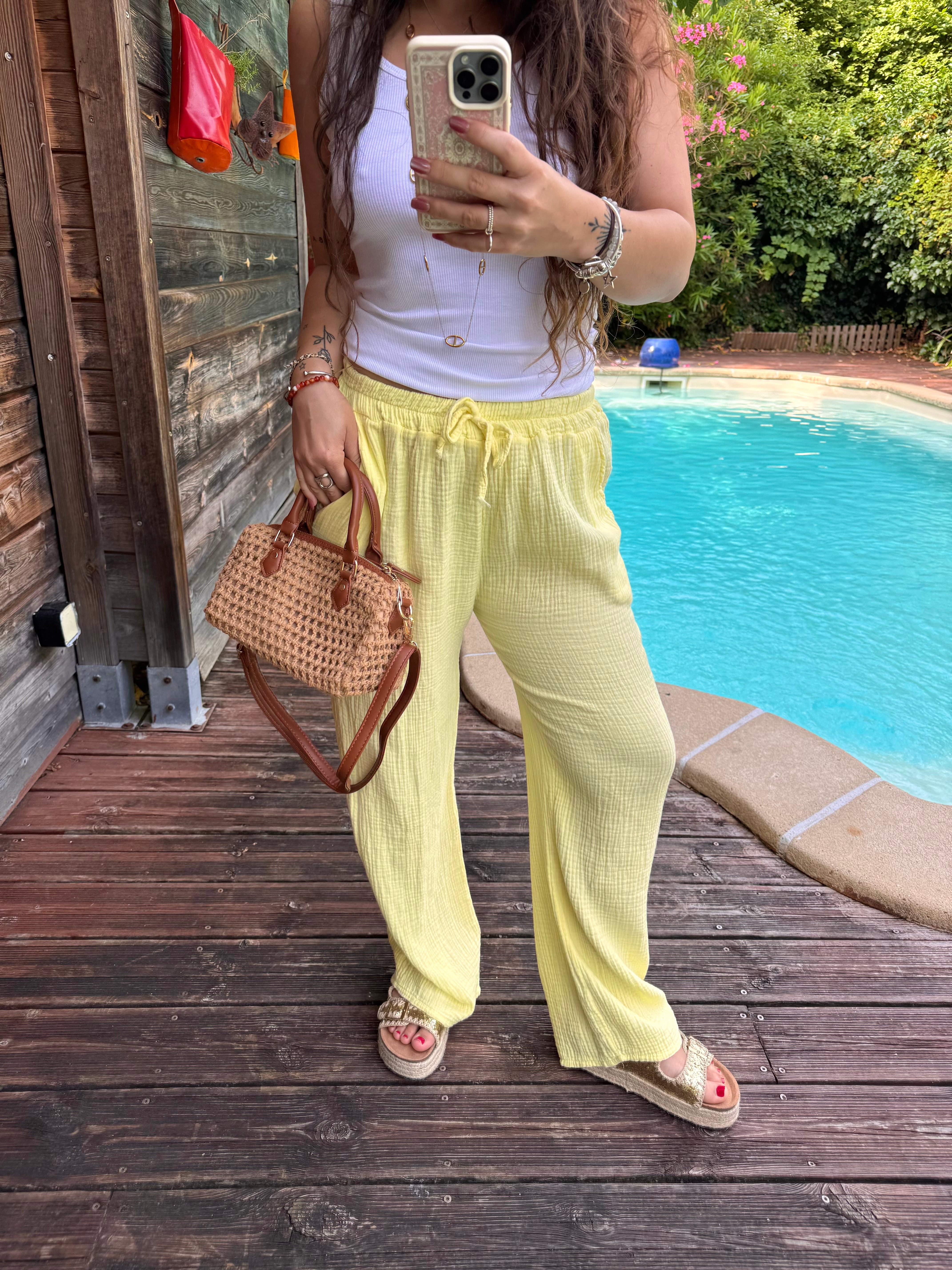 PANTALON GAZE DE COTON JAUNE